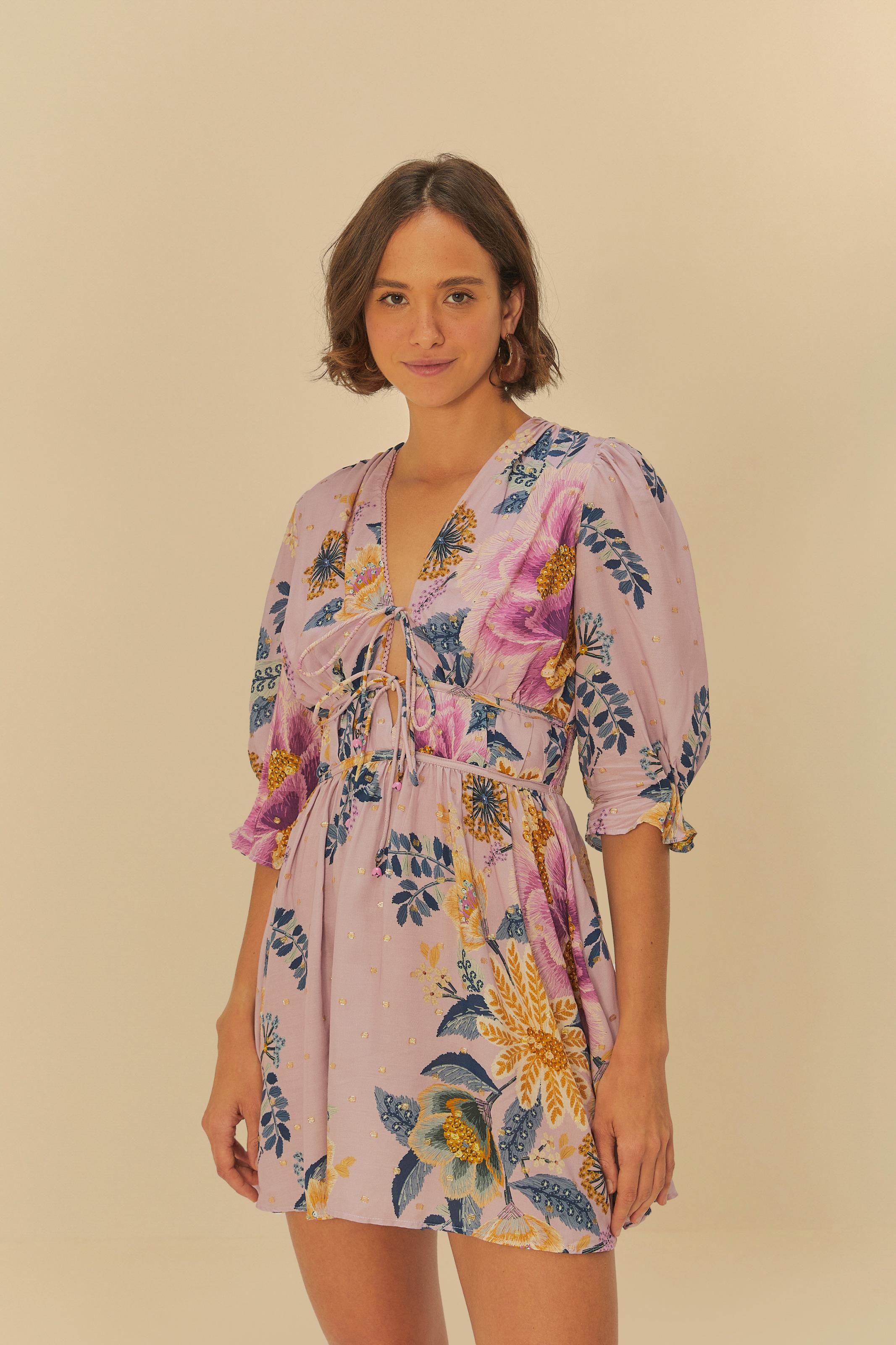 Vestido Curto Estampado Jardim Delicado