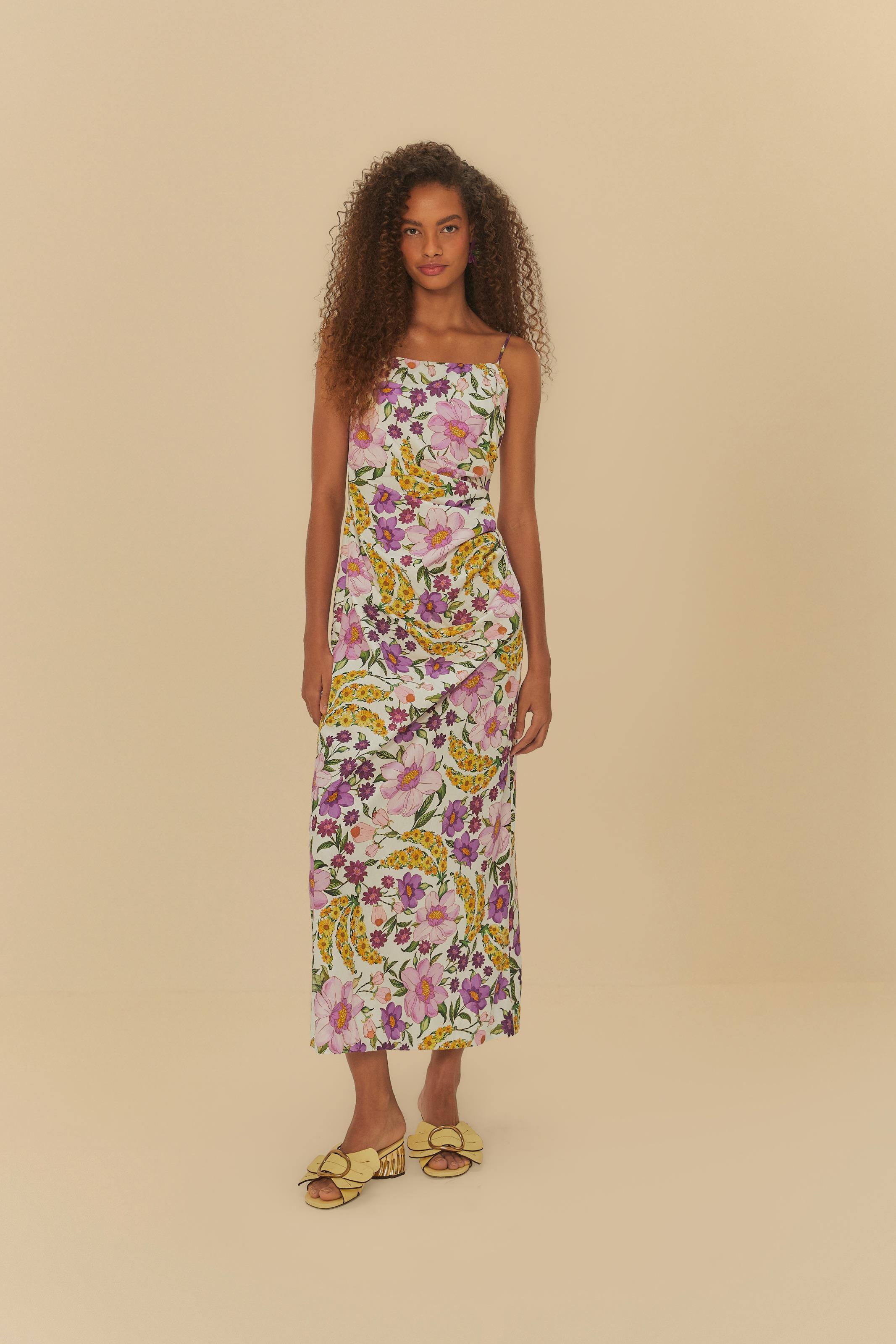 Vestido Alcinhas Estampado Banana Flor