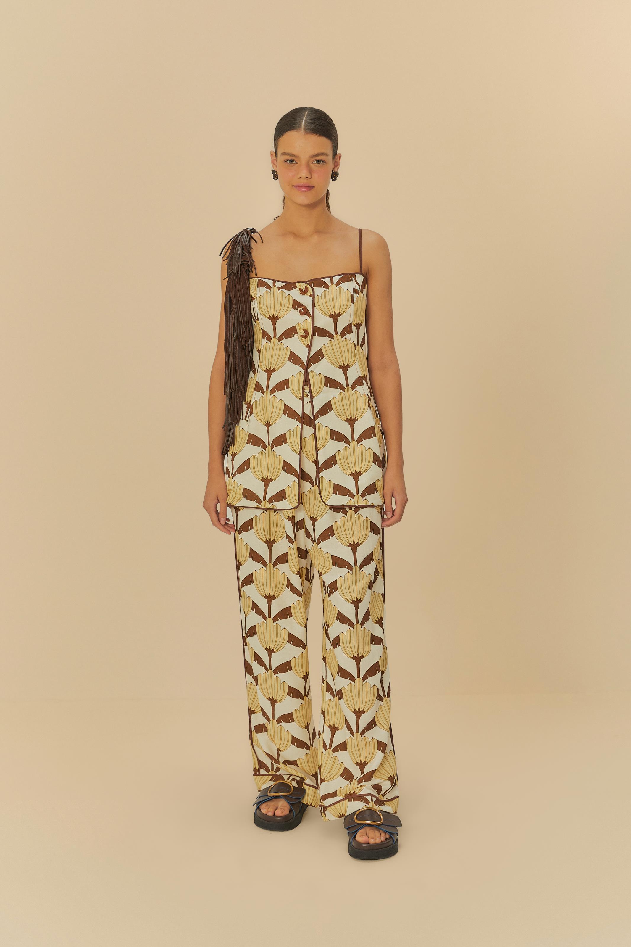 Calça Reta Estampada Banana Deco