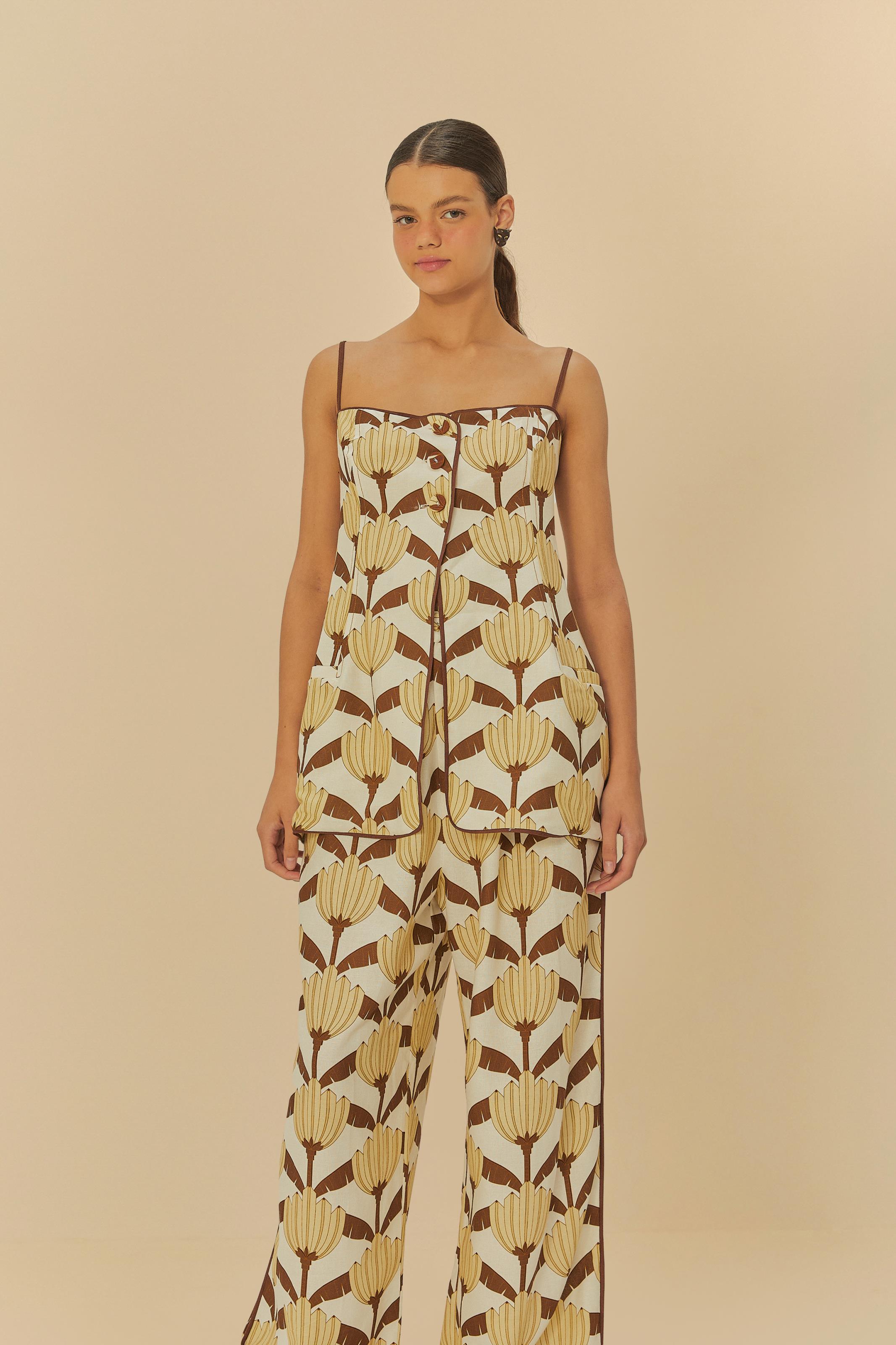 Calça Reta Estampada Banana Deco