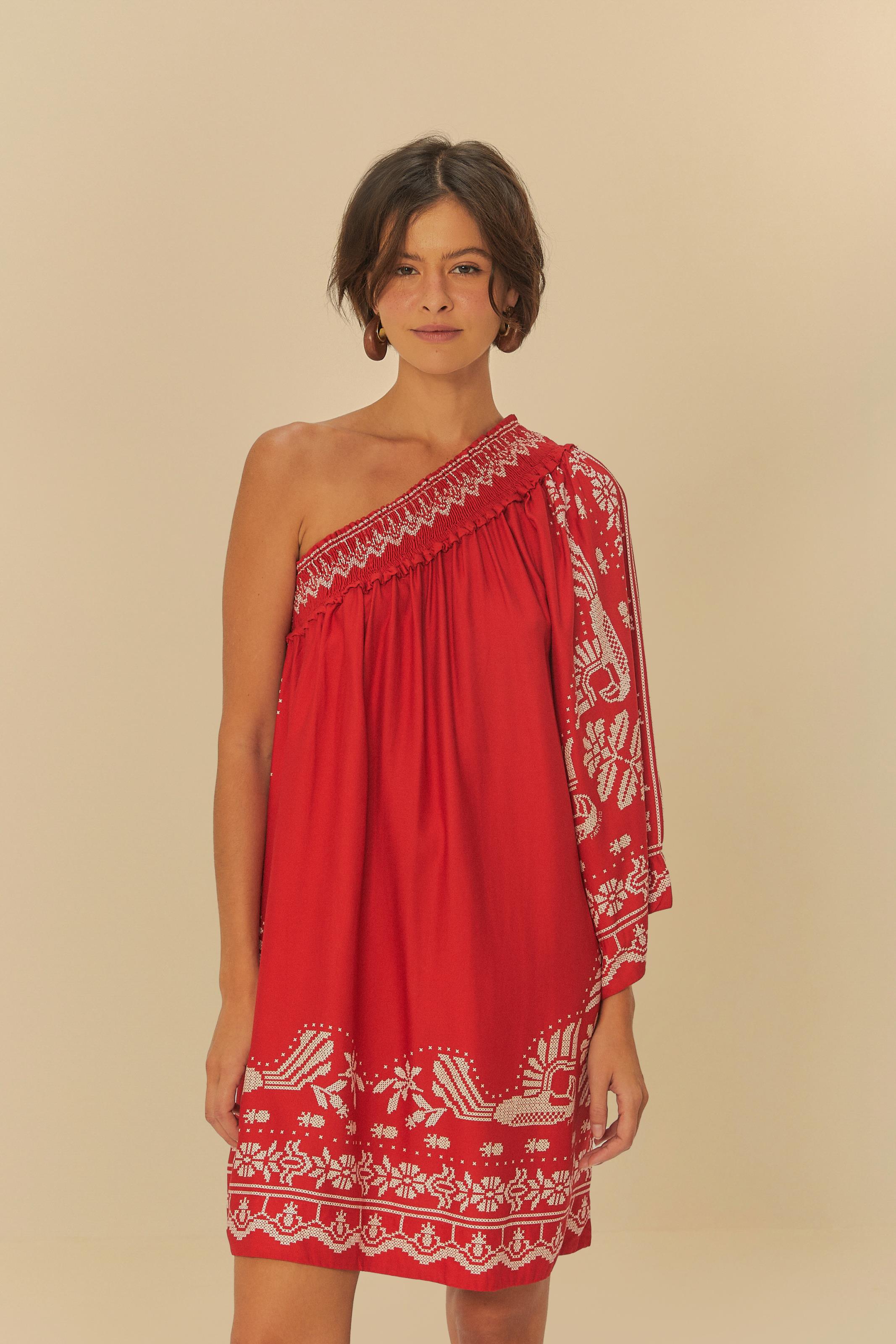 Vestido Curto Ombro Só Estampado Relicário Tropical