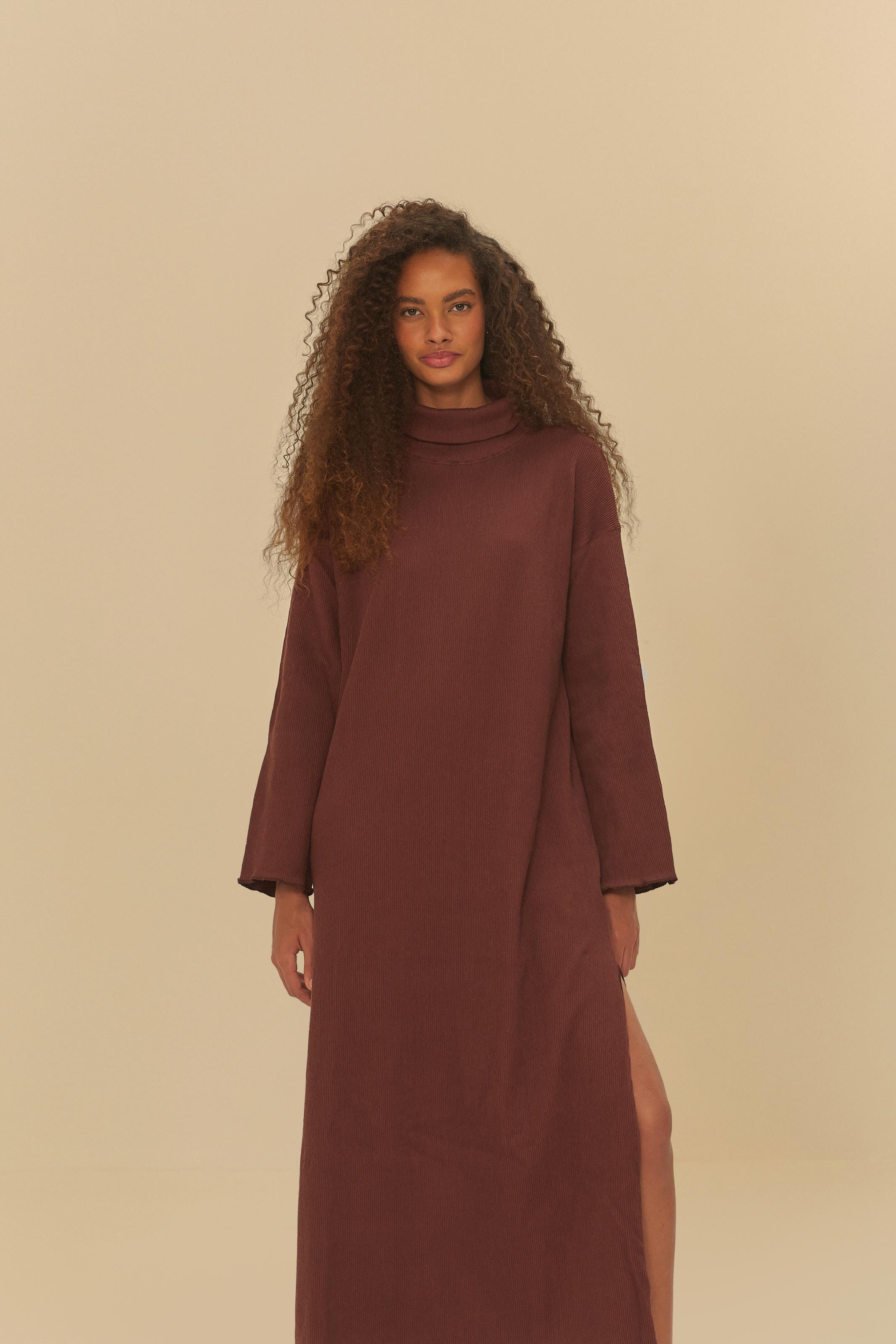 Vestido Gola Alta Textura