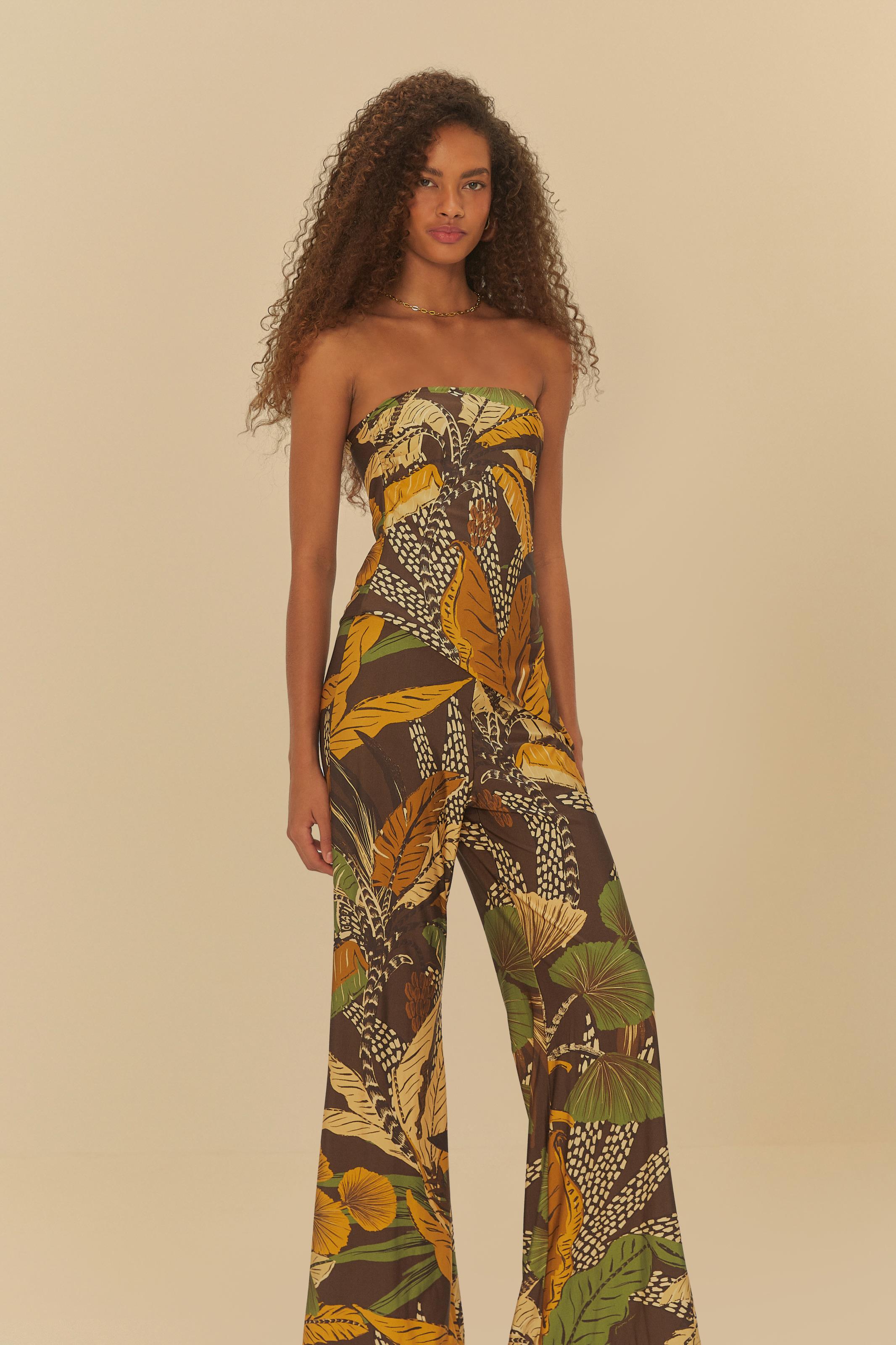 Calça Flare Estampada Floresta Sketch