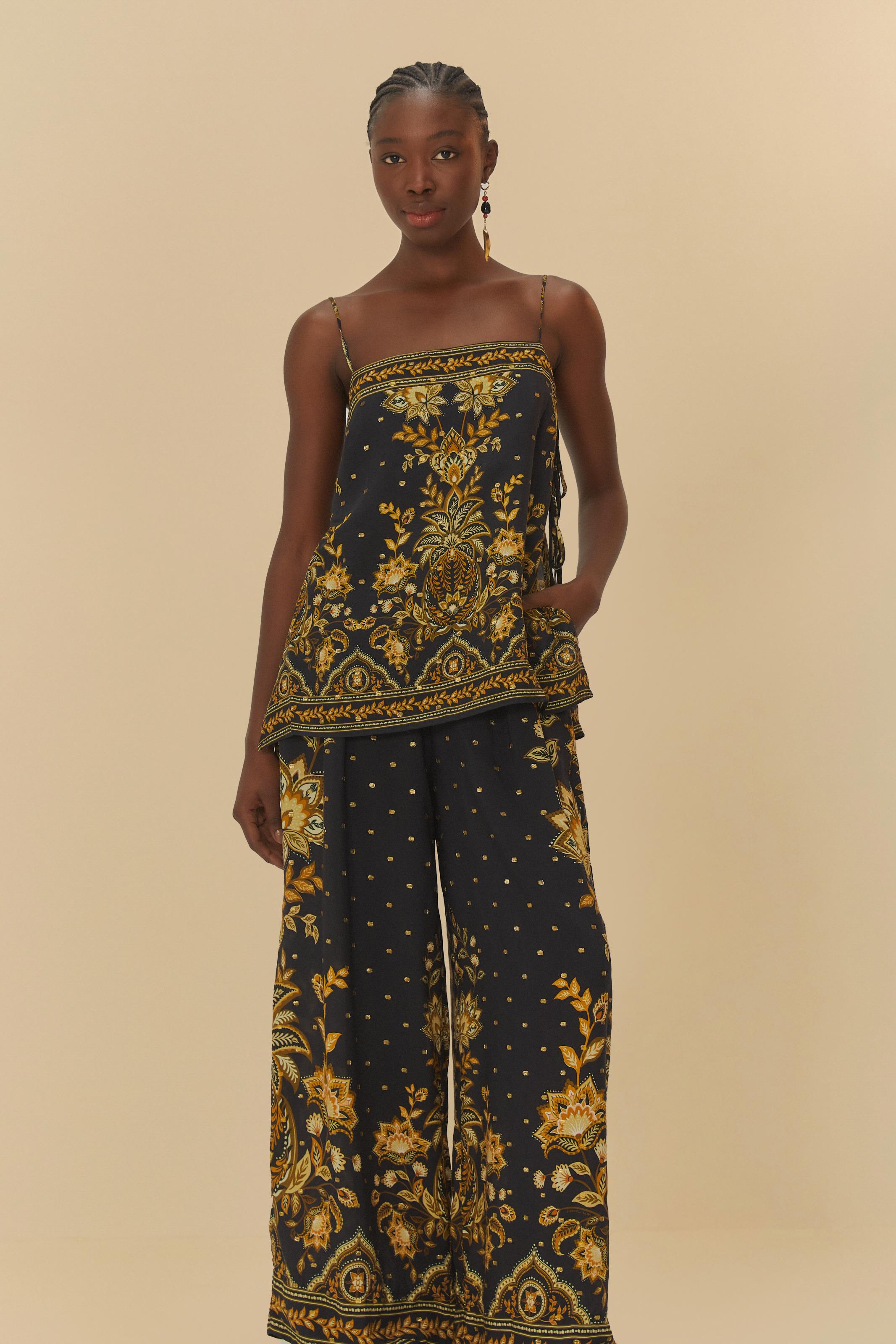 Calça Pantalona Estampada Flora Abacaxi