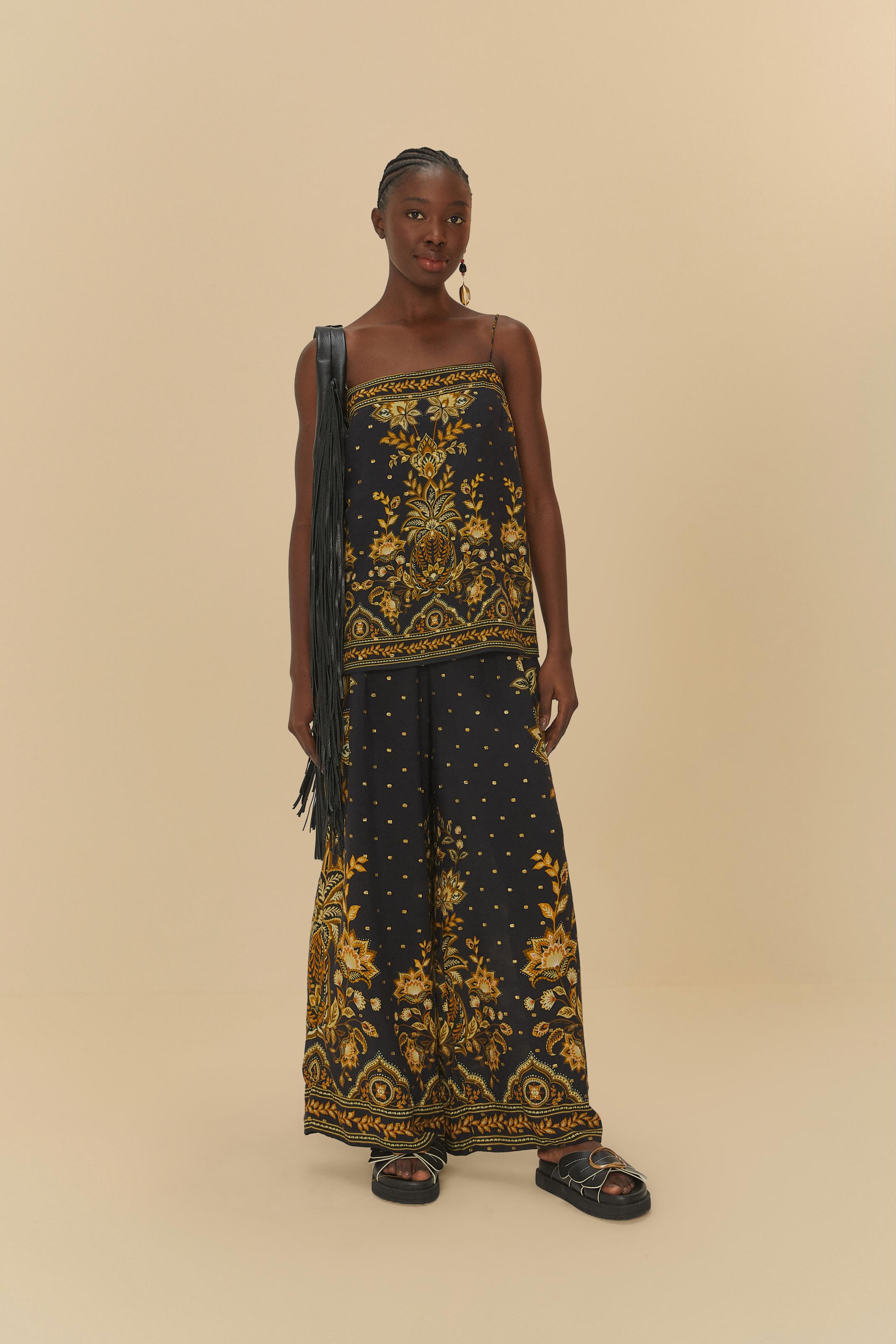 Calça Pantalona Estampada Flora Abacaxi
