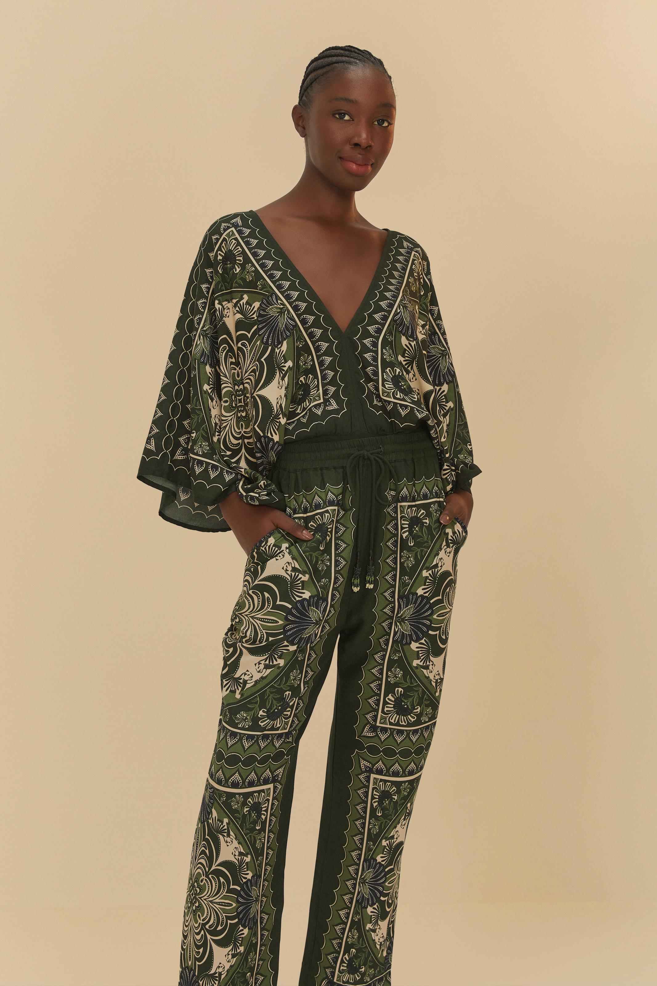Calça Lenço Estampado Onça Mística