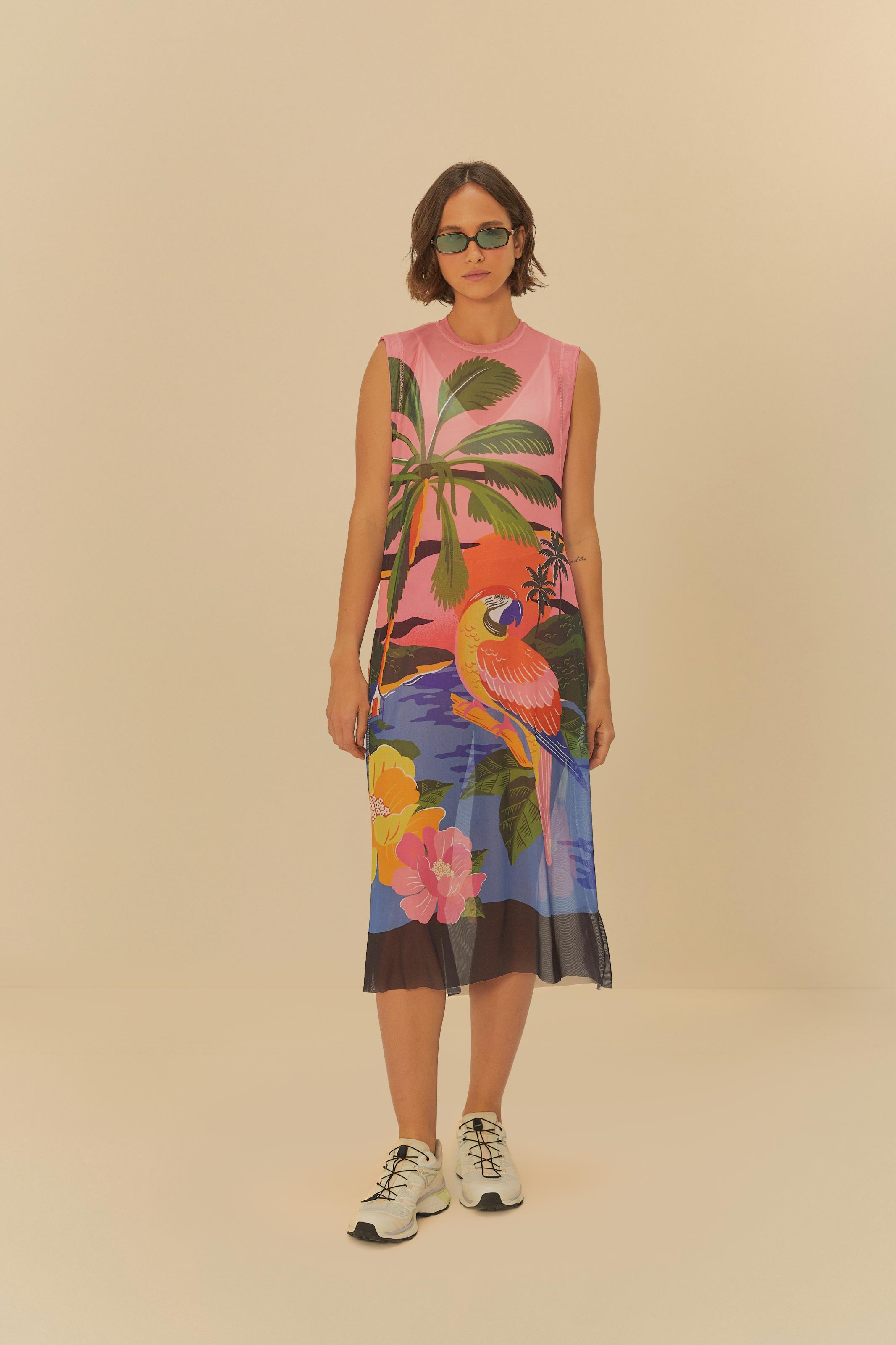 Vestido Tule Estampado Latina