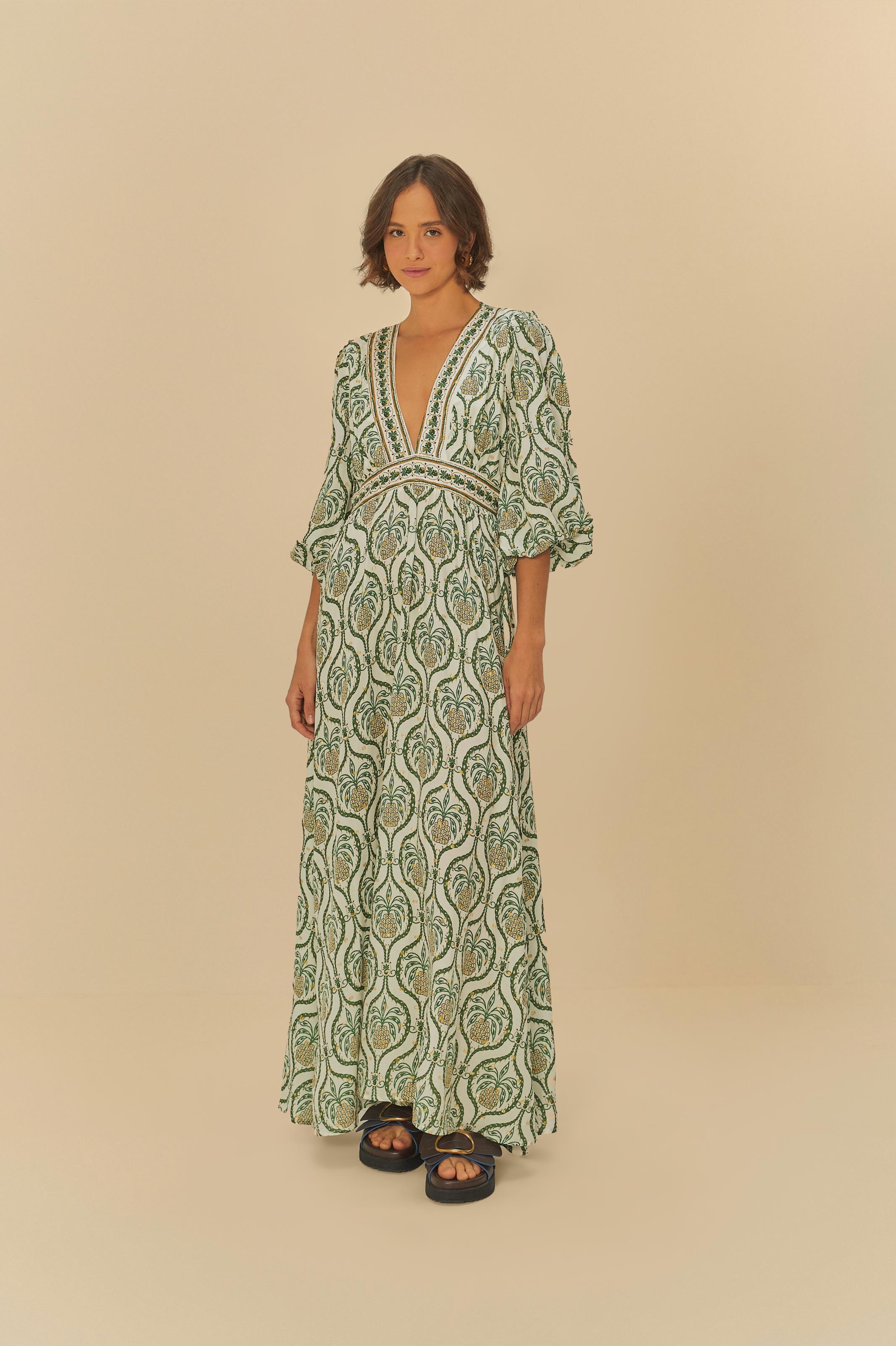 Vestido Longo Estampado Brilho De Abacaxi