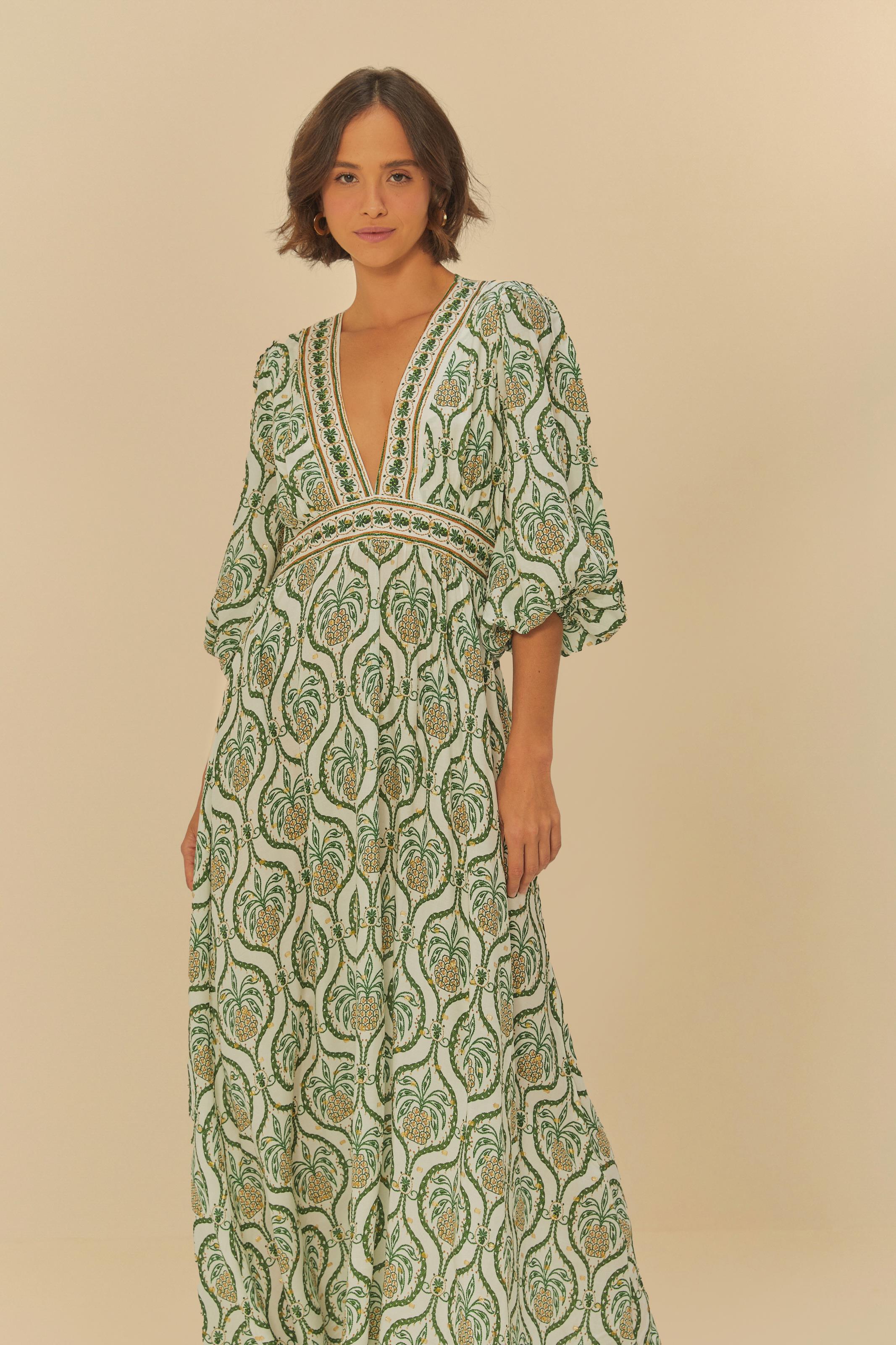 Vestido Longo Estampado Brilho De Abacaxi