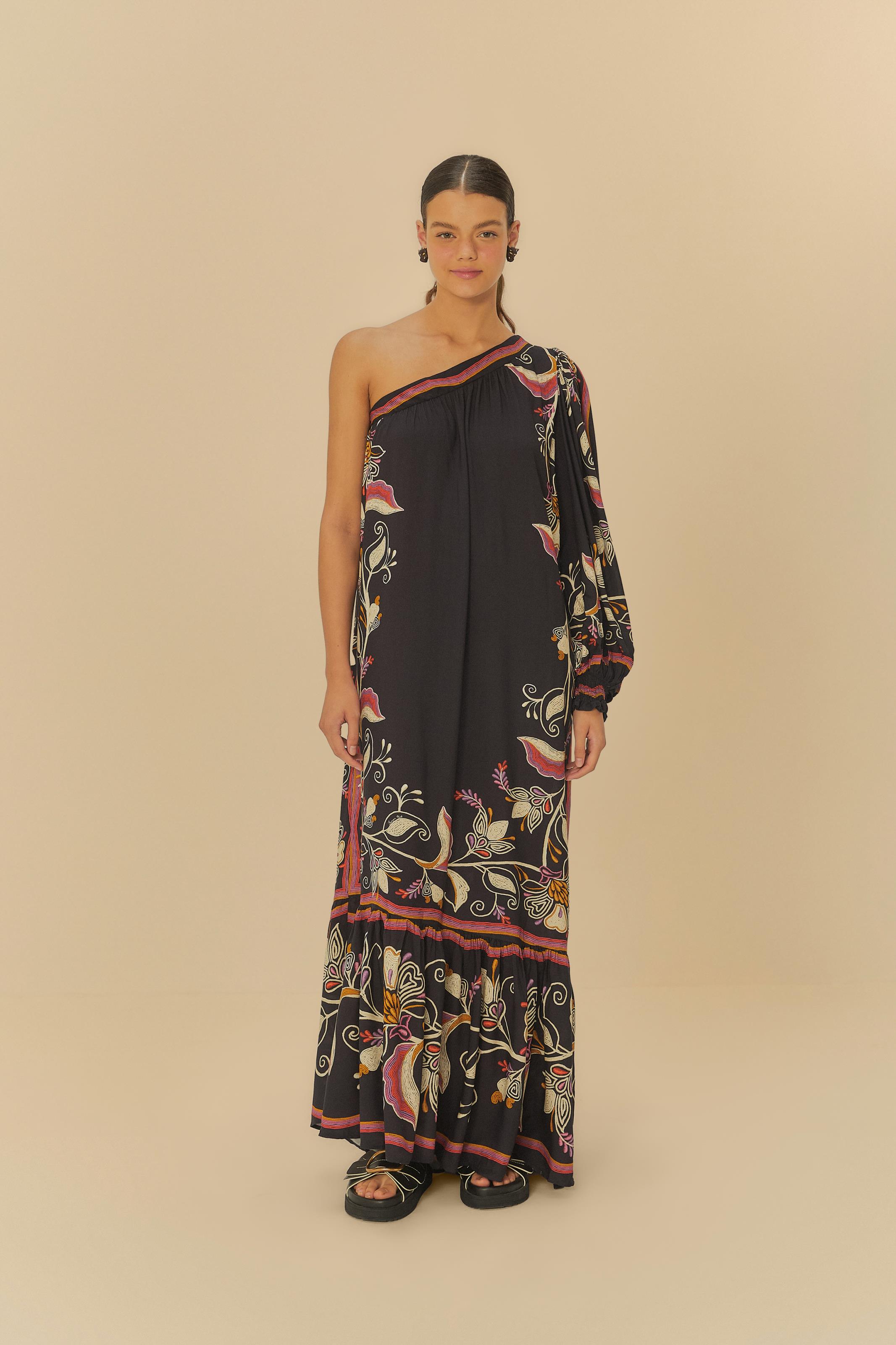 Vestido Ombro Só Estampado Lenço Lia