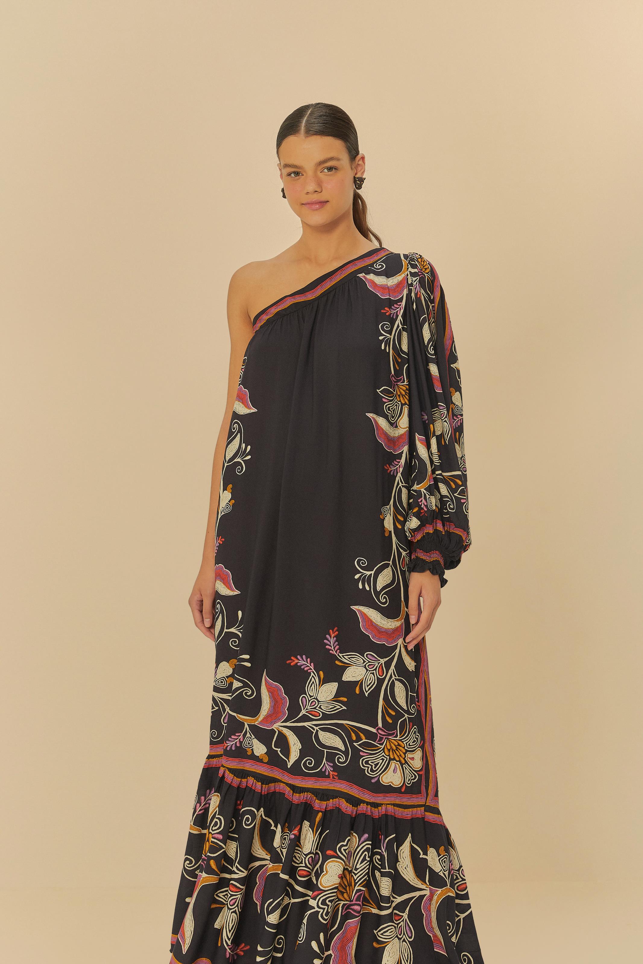 Vestido Ombro Só Estampado Lenço Lia