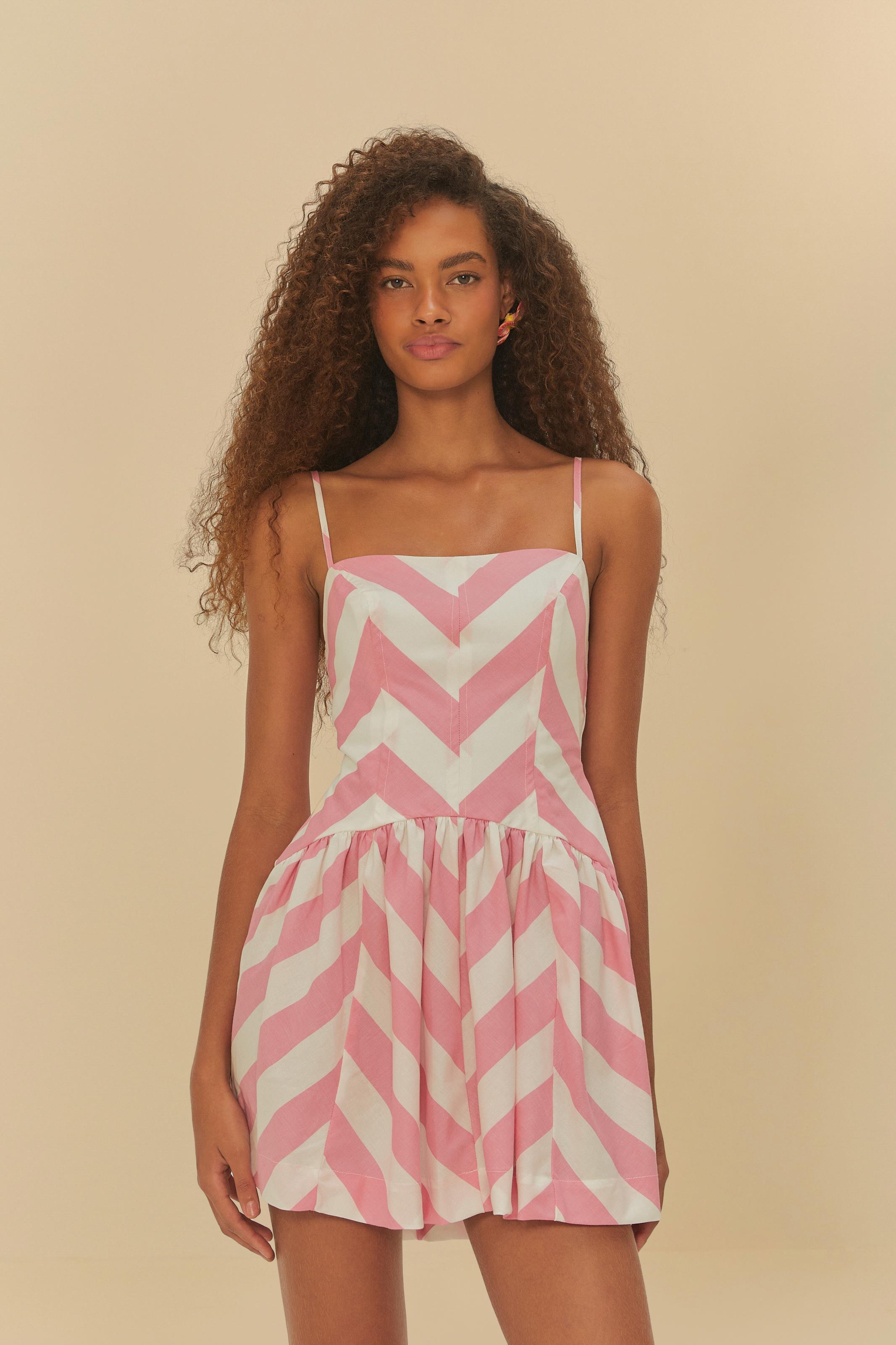 Vestido Alcinhas Estampado Mistura De Listra