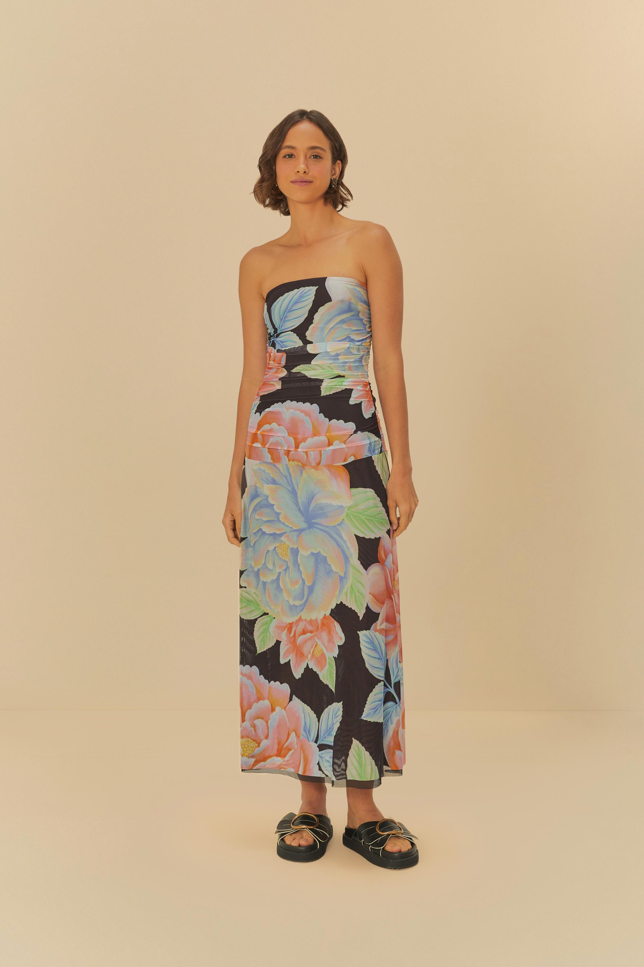 Vestido Tule Estampado Floral Sofia