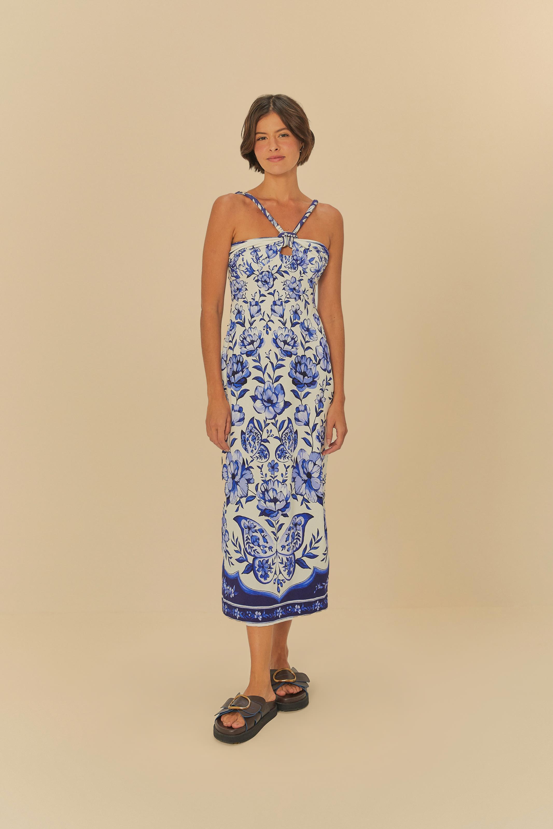 Vestido Midi Estampado Jardim De Porcelana