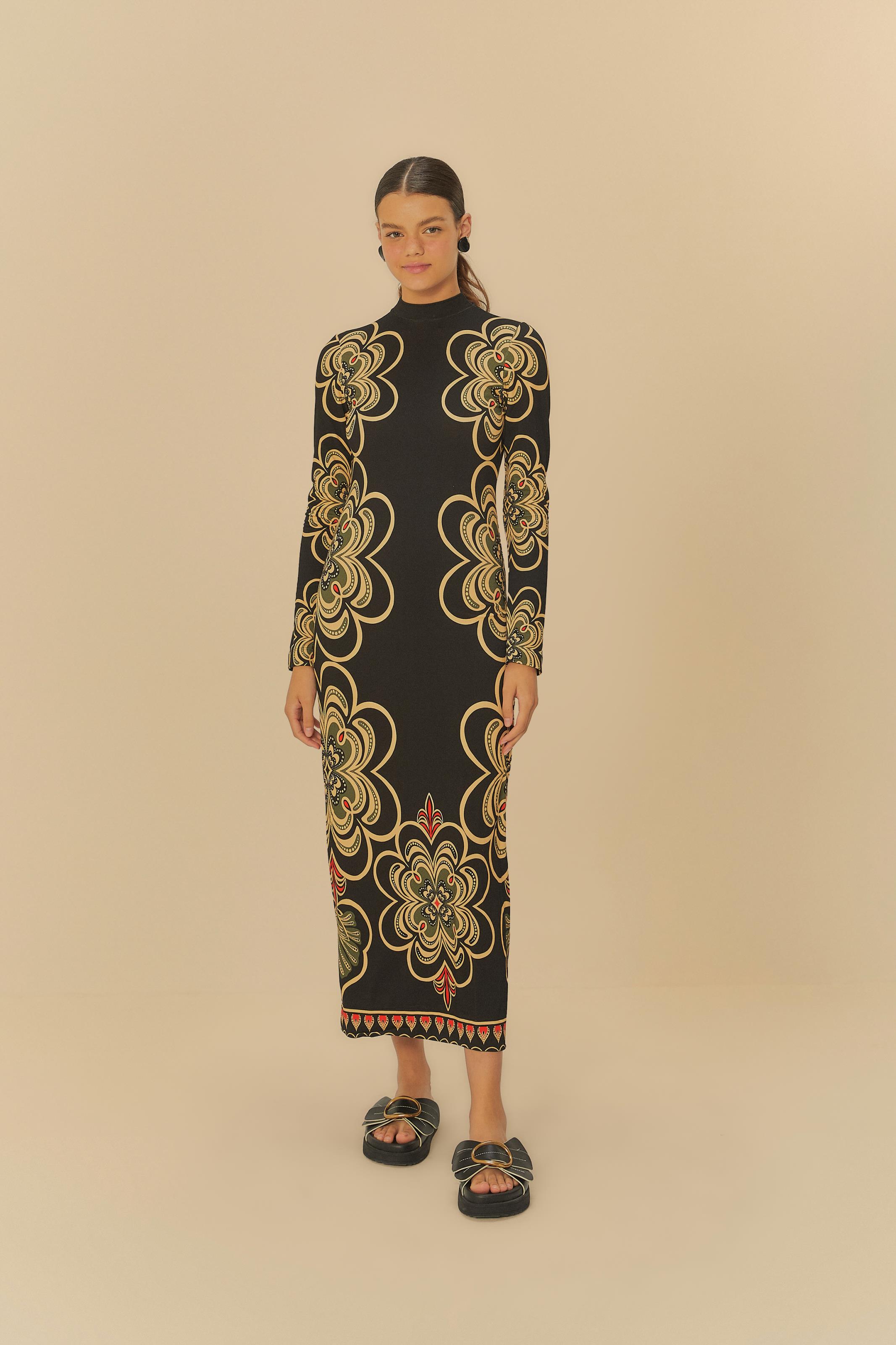 Vestido Midi Estampado Gráfico Místico