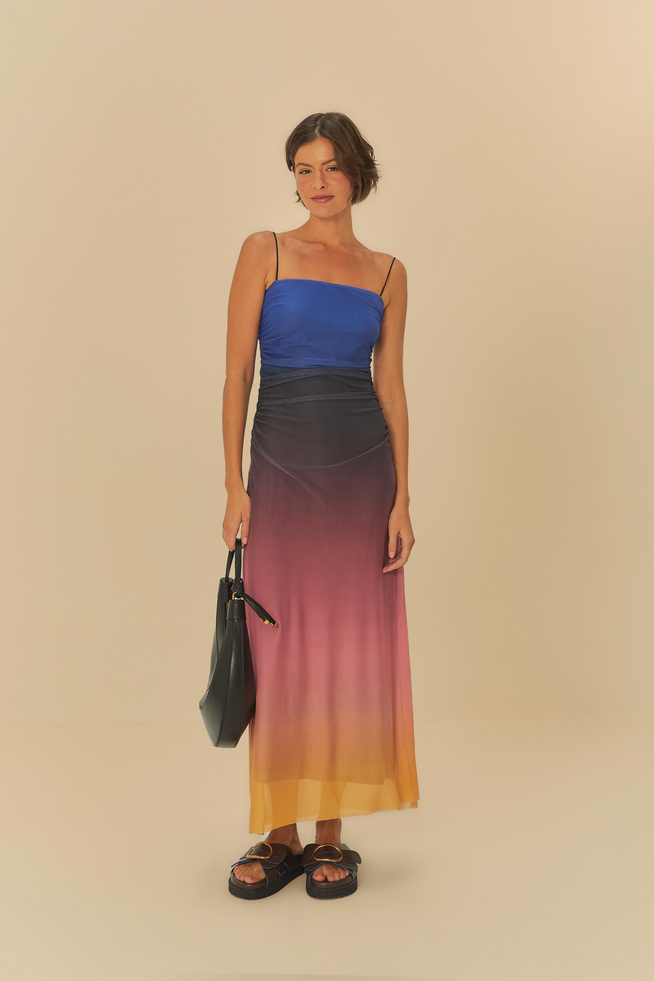 Vestido Tule Degradê Estampado Latina