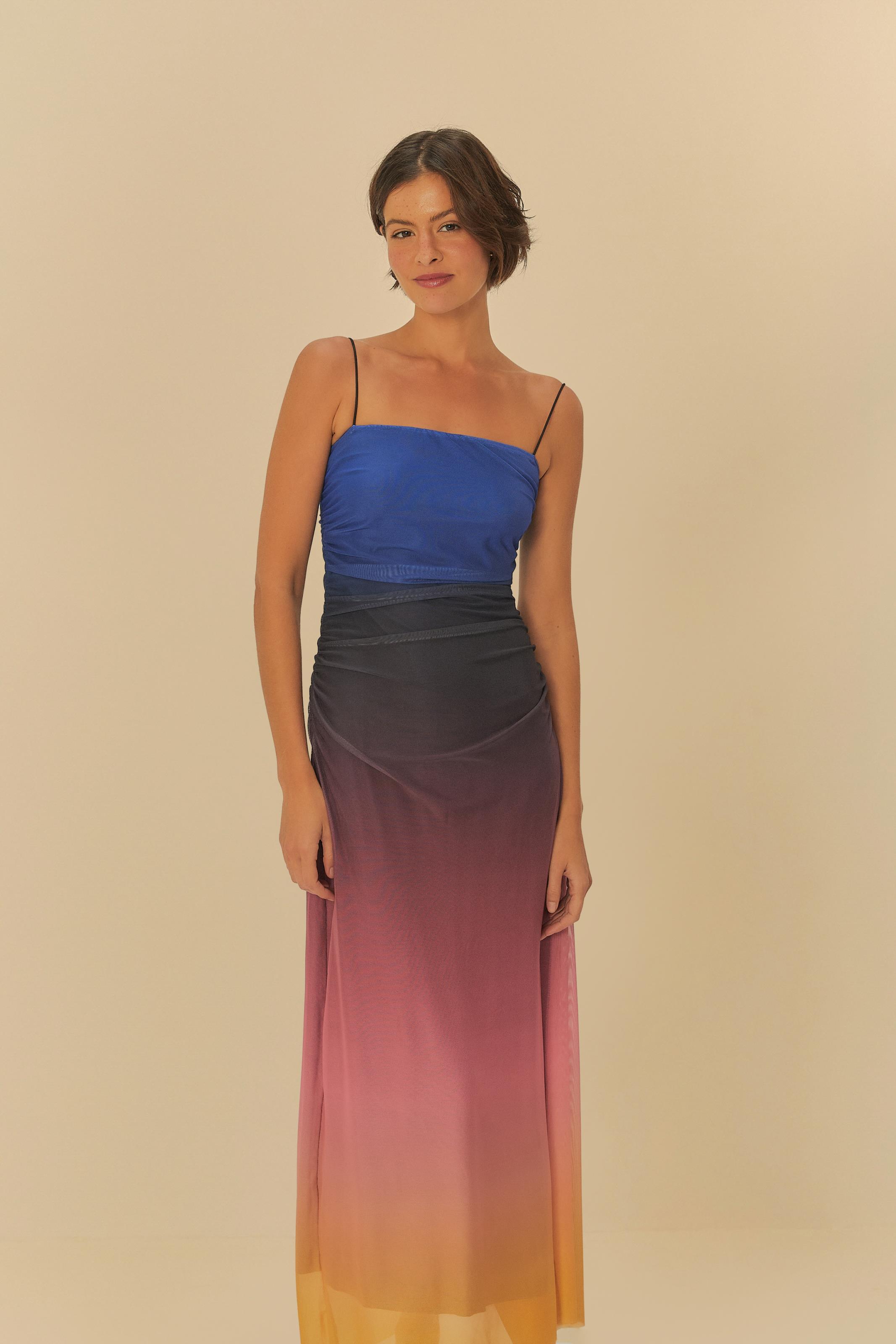 Vestido Tule Degradê Estampado Latina