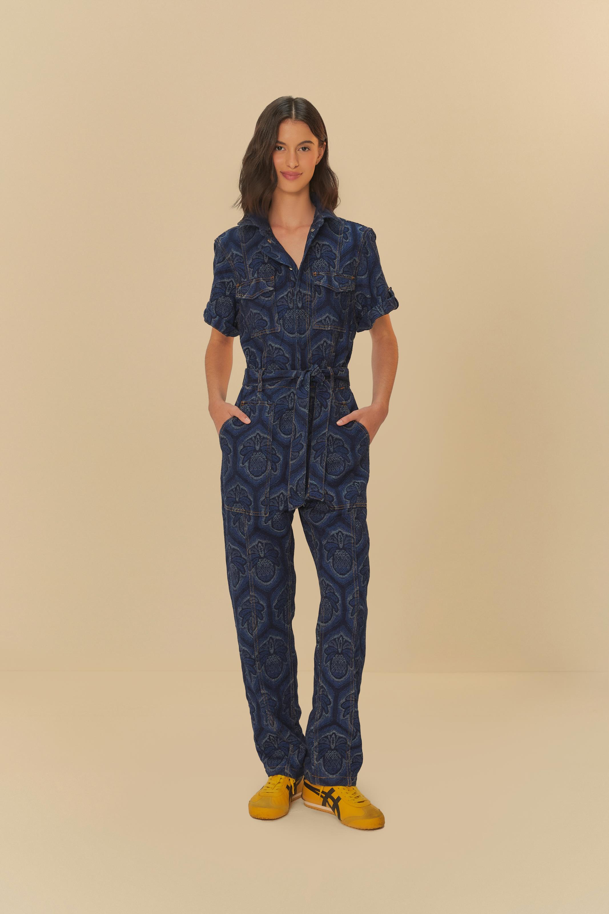 Macacão Jacquard Jeans Abacaxi Cobogó