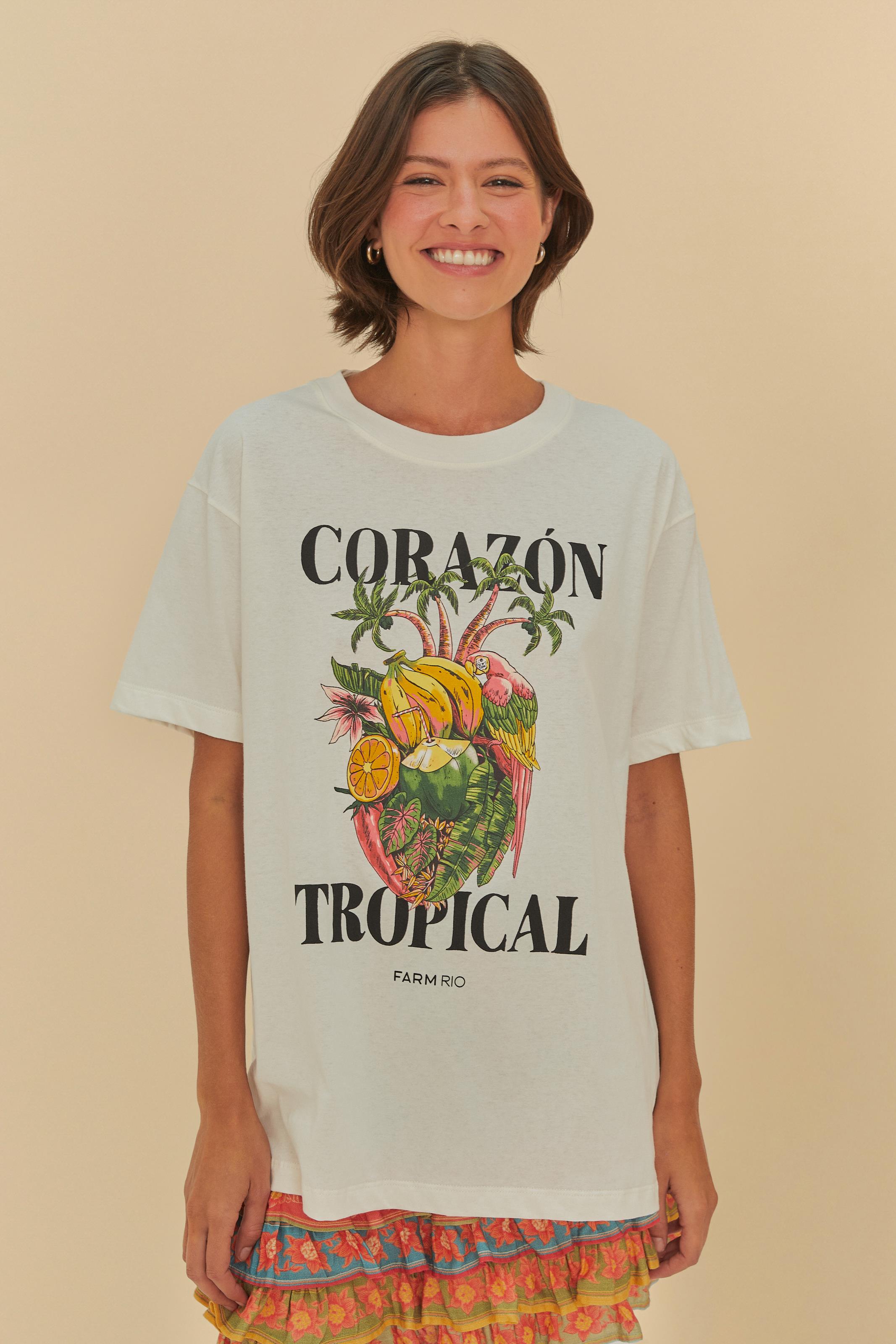 T-Shirt Média Estampada Corazon Tropical