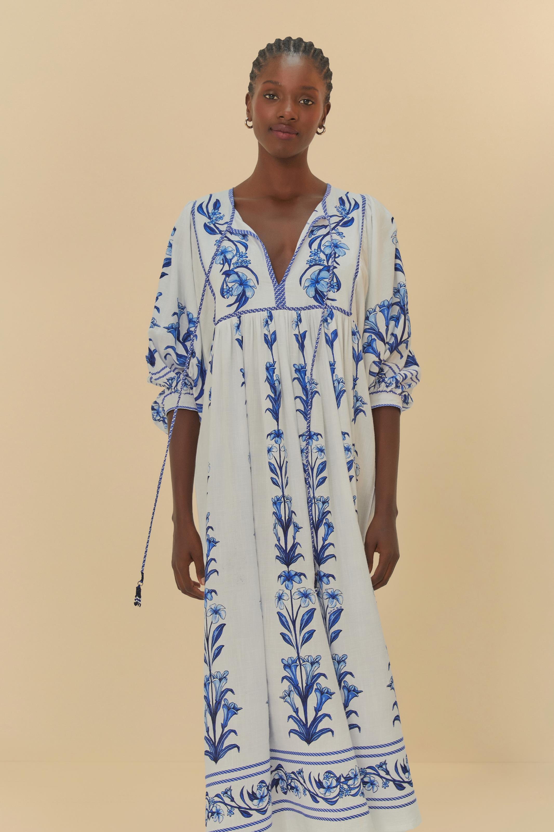 Vestido Manga Longa Estampado Antônia