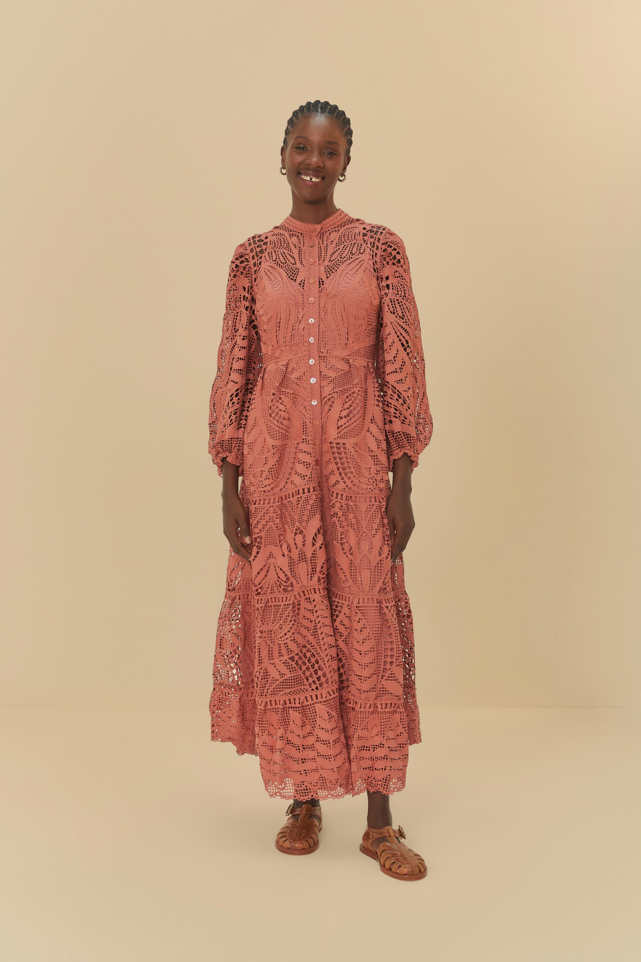 Vestido Bordado Guipure Estampado Almafi