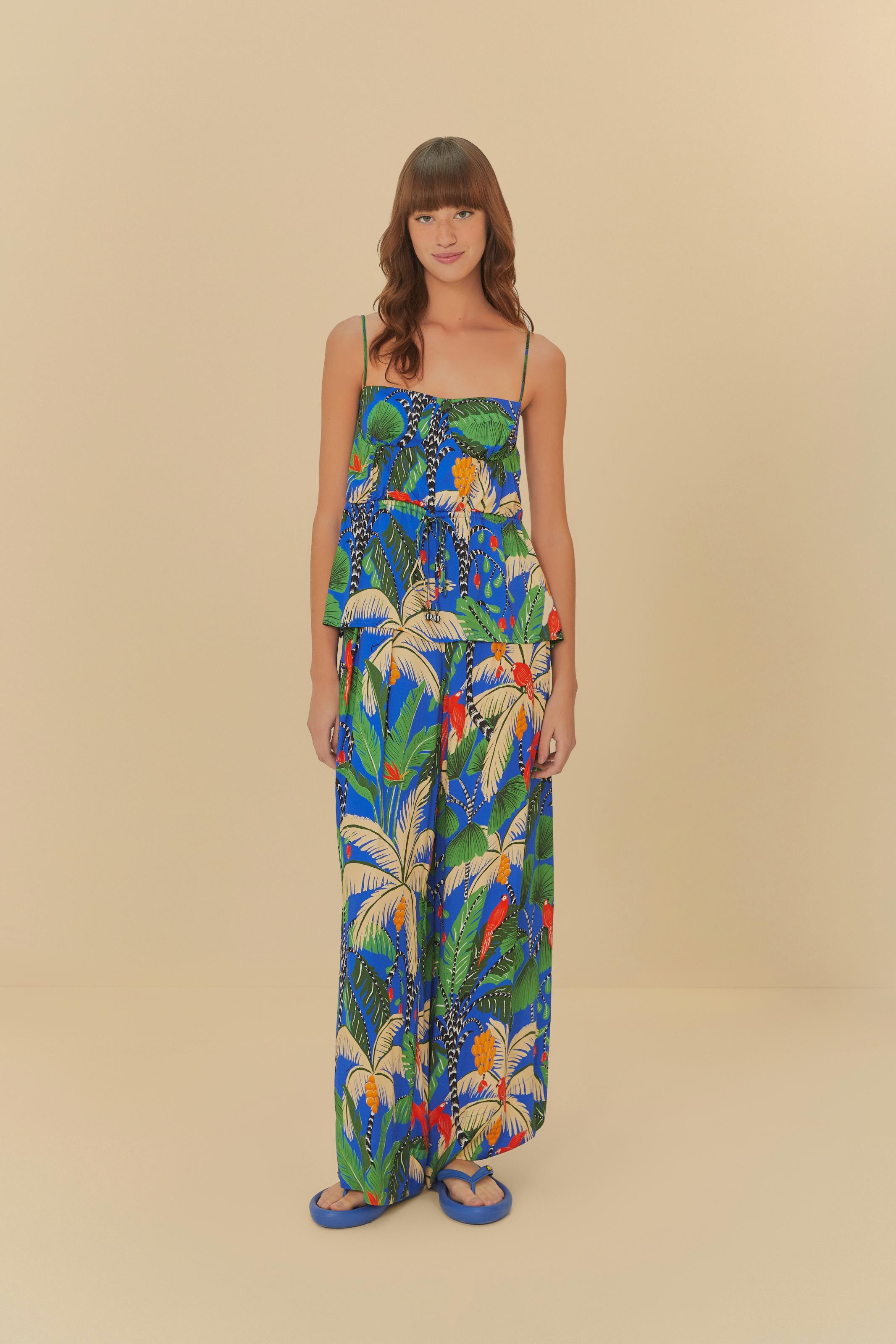 Calça Pantalona Estampada Ilha Da Noite