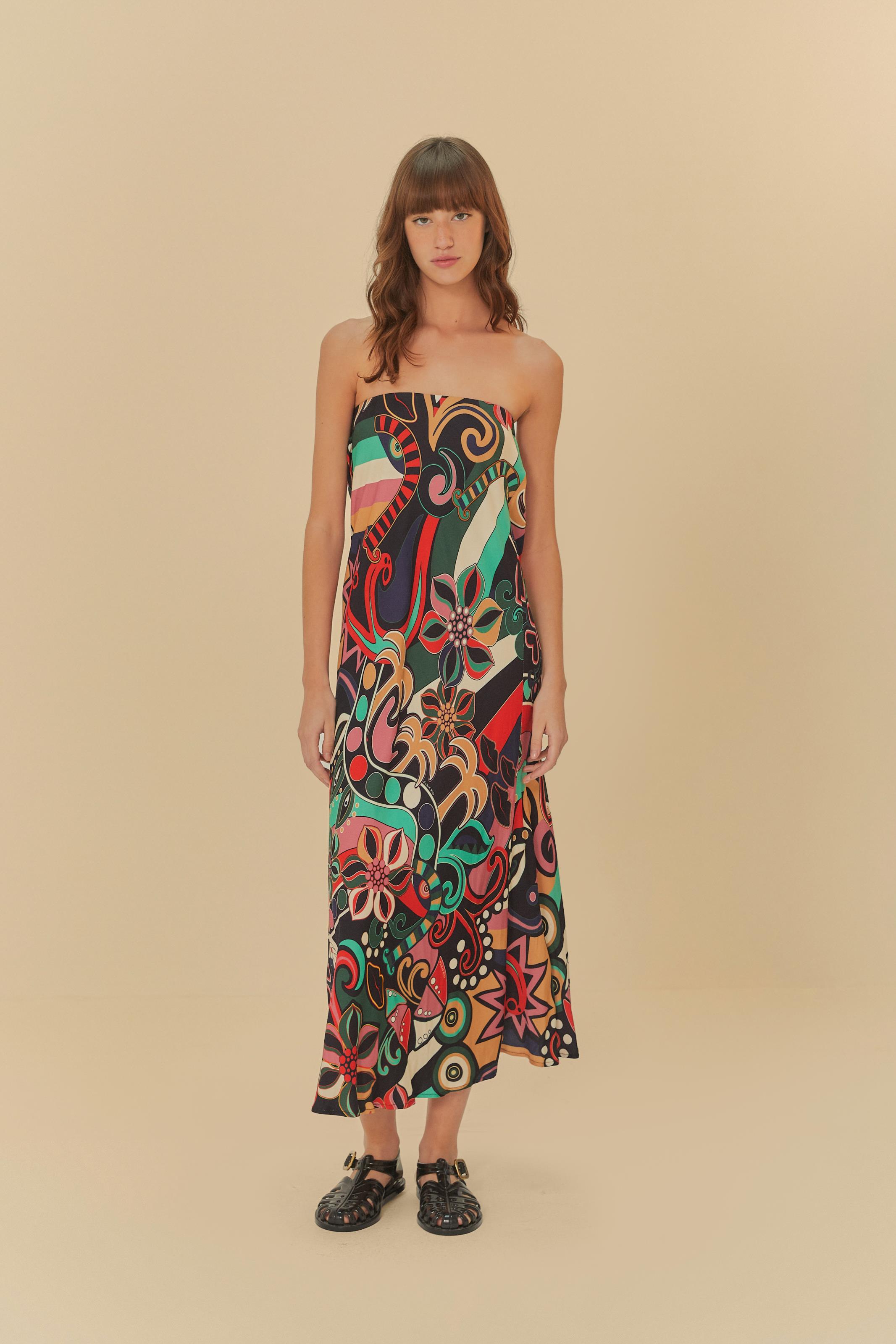 Vestido Saia Estampado Floresta De Cor