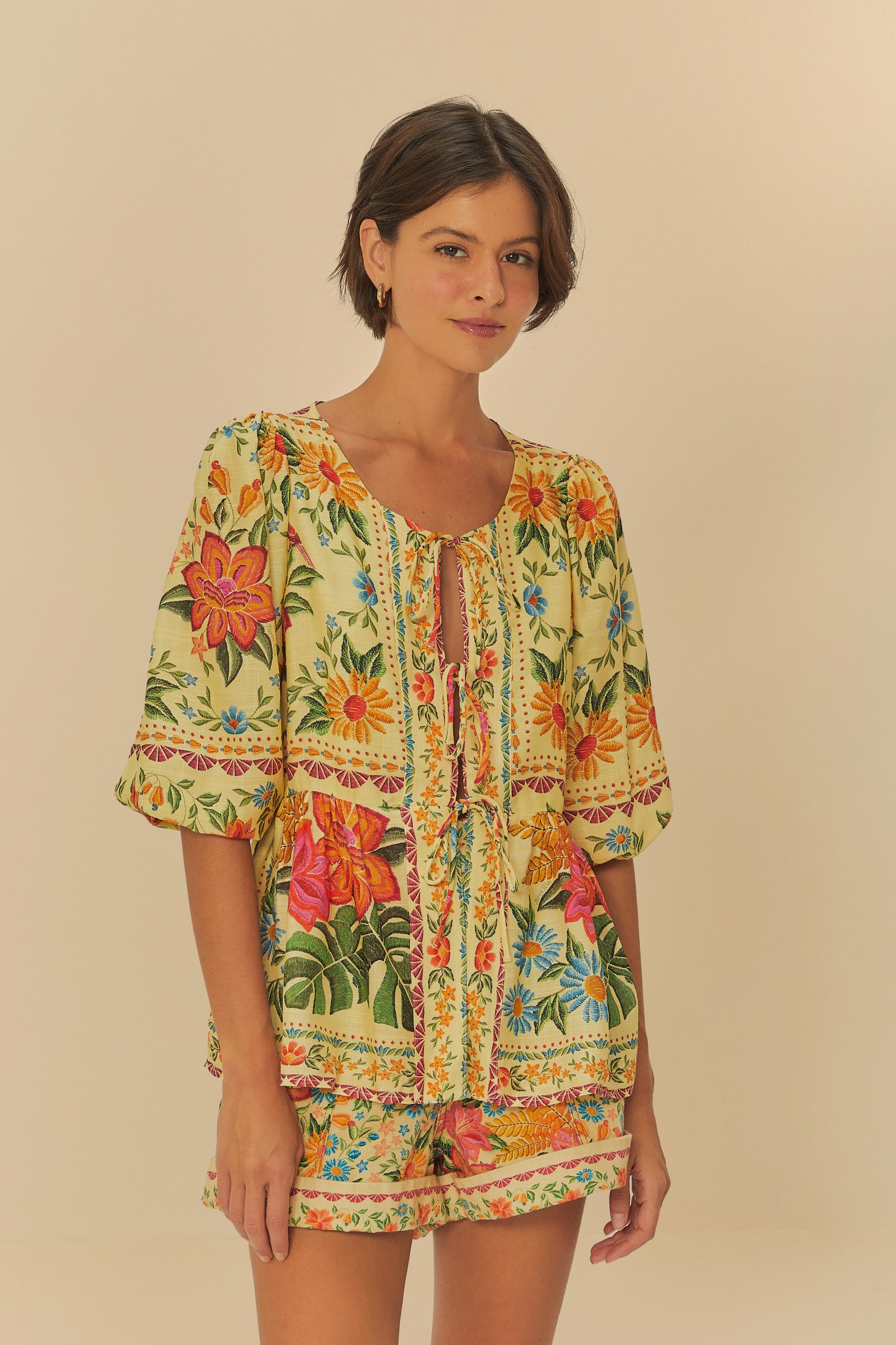 Short Sarja Estampado Delicadeza Em Flor