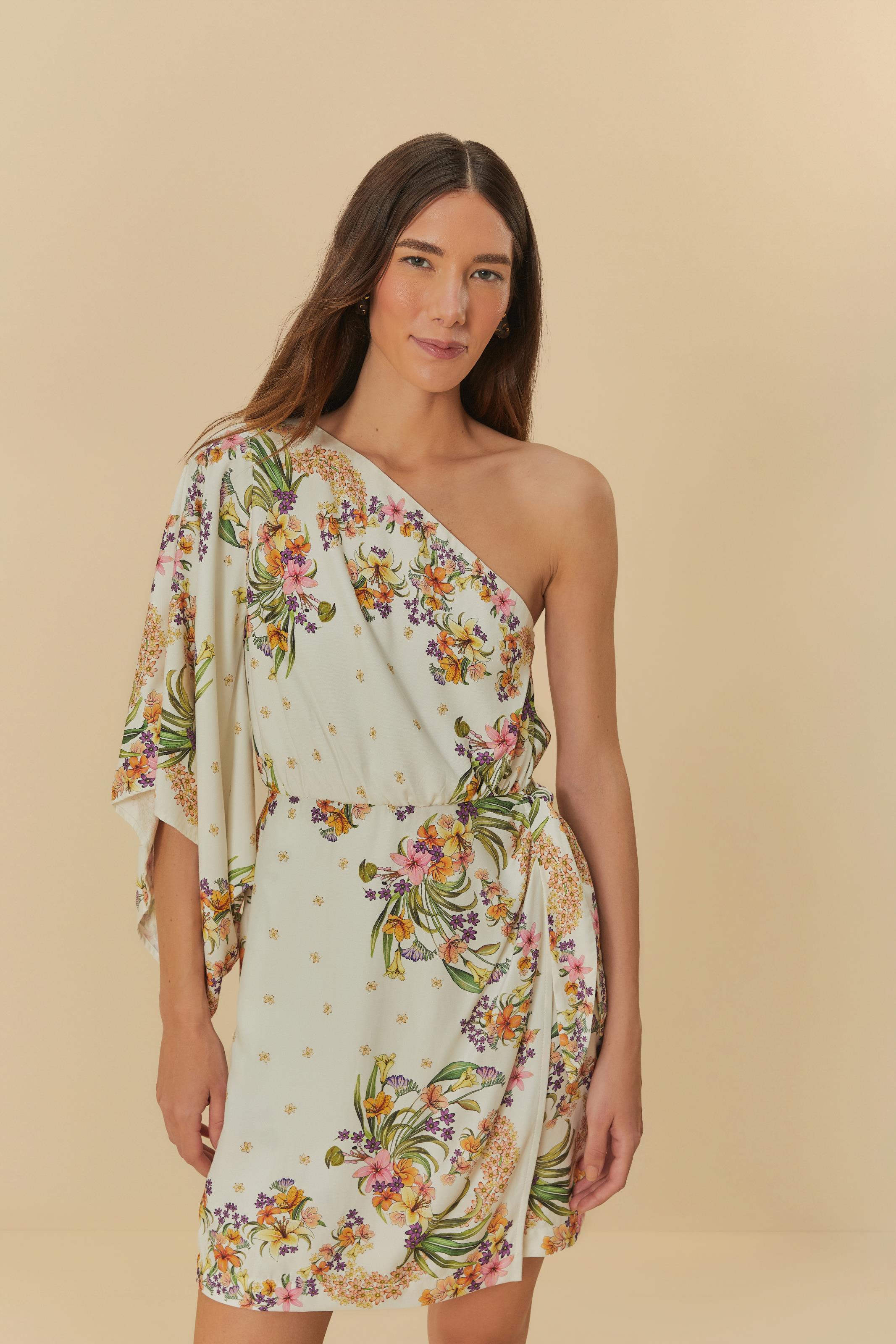 Vestido Curto Lenço Estampado Passáro Em Flor