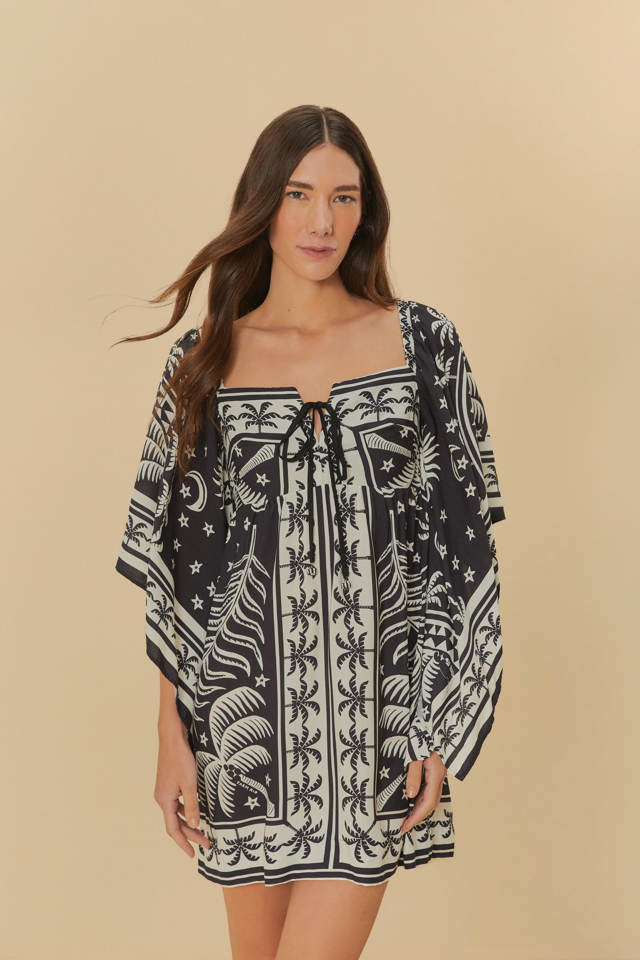 Vestido Curto Kimono Estampado Coqueiral