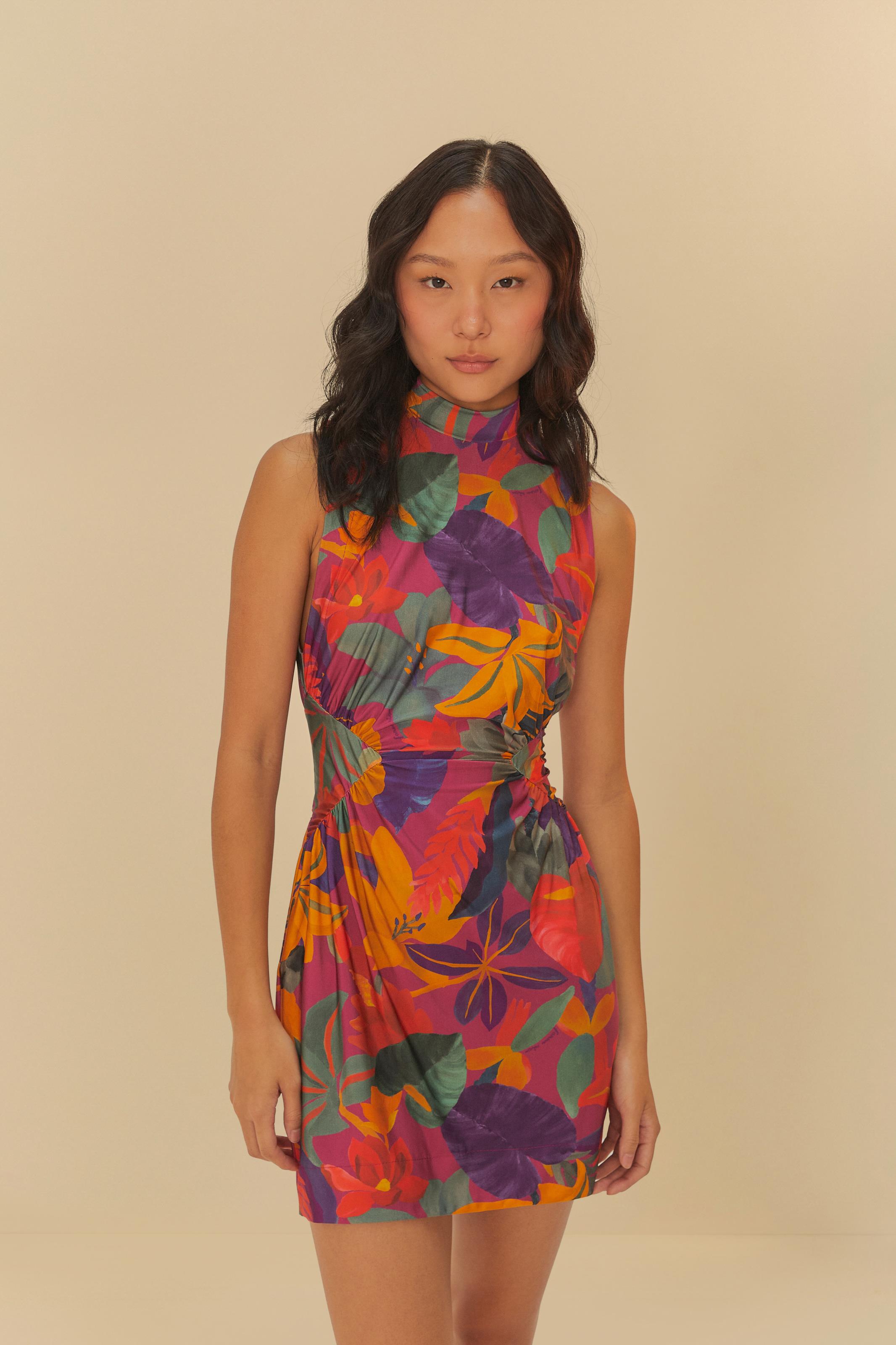 Vestido Curto Estampado Floral Tropical