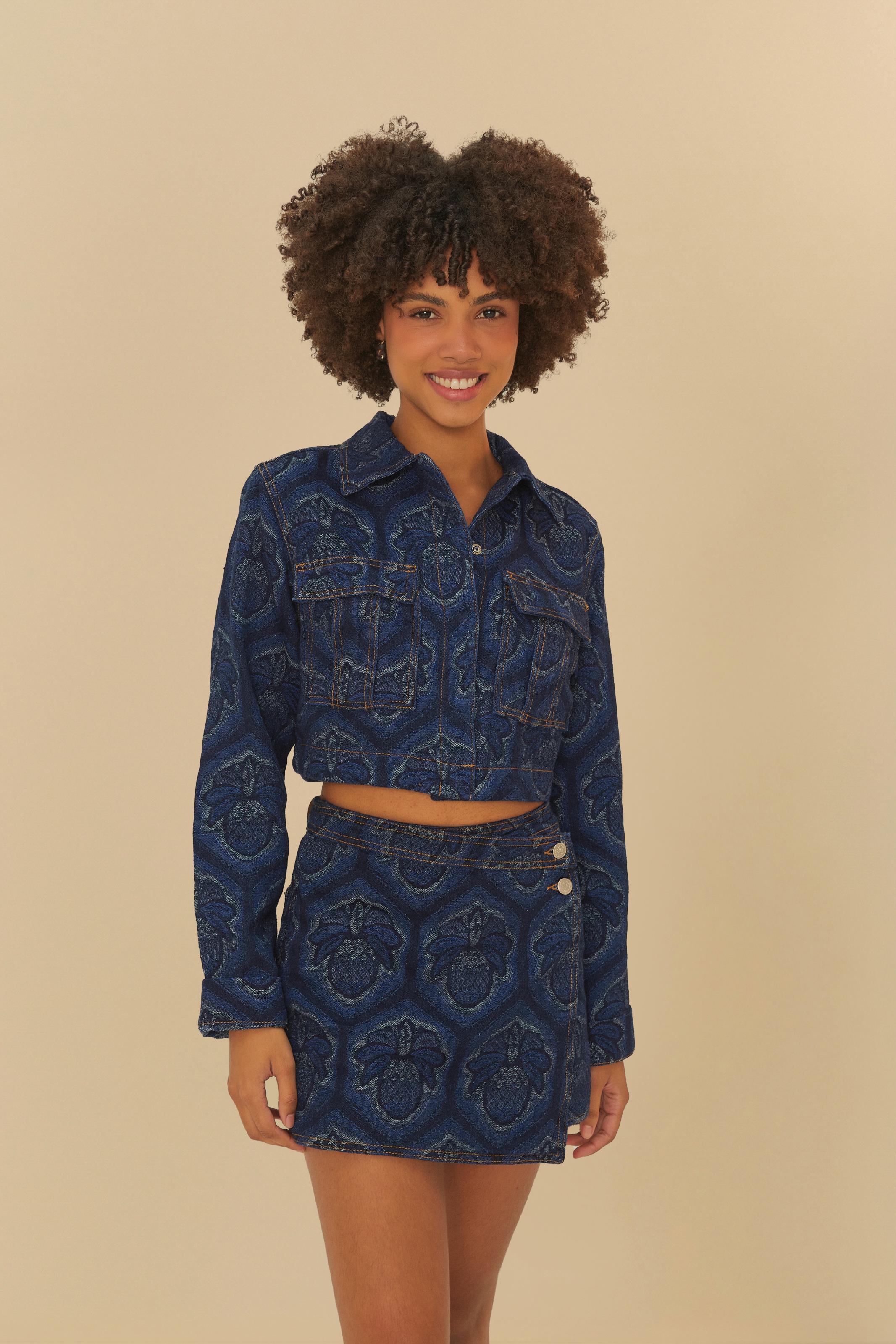 Short Saia Jacquard Jeans Abacaxi Cobogó