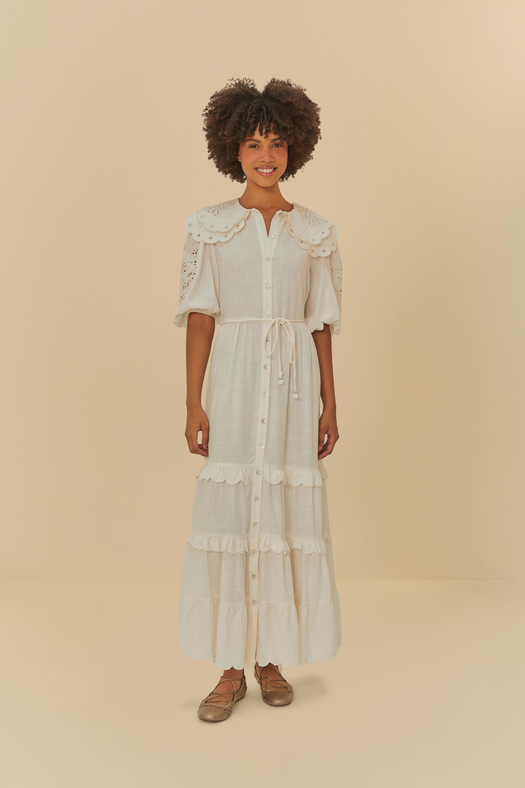 Vestido Gola Bordada Artesanal