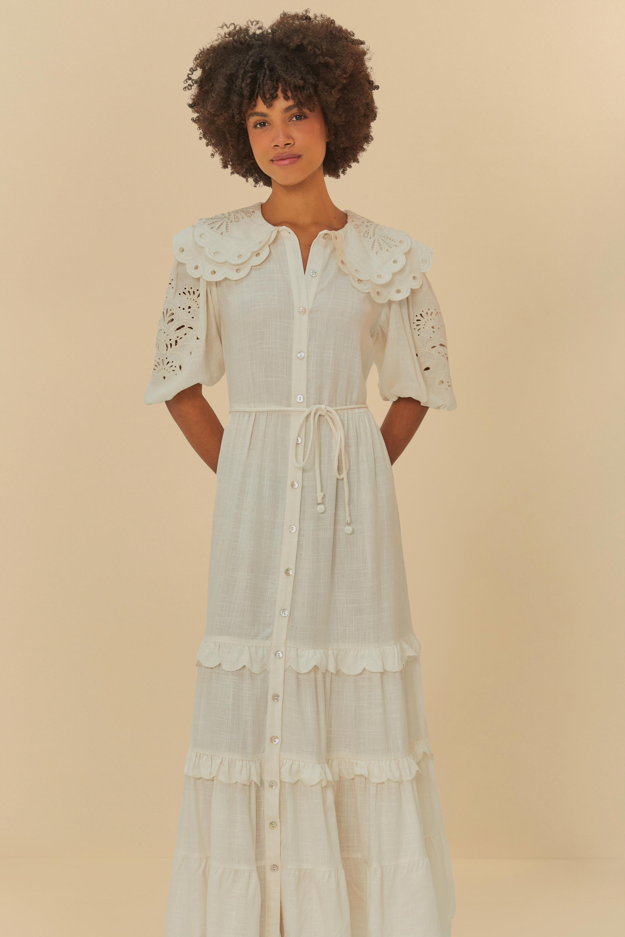 Vestido Gola Bordada Artesanal