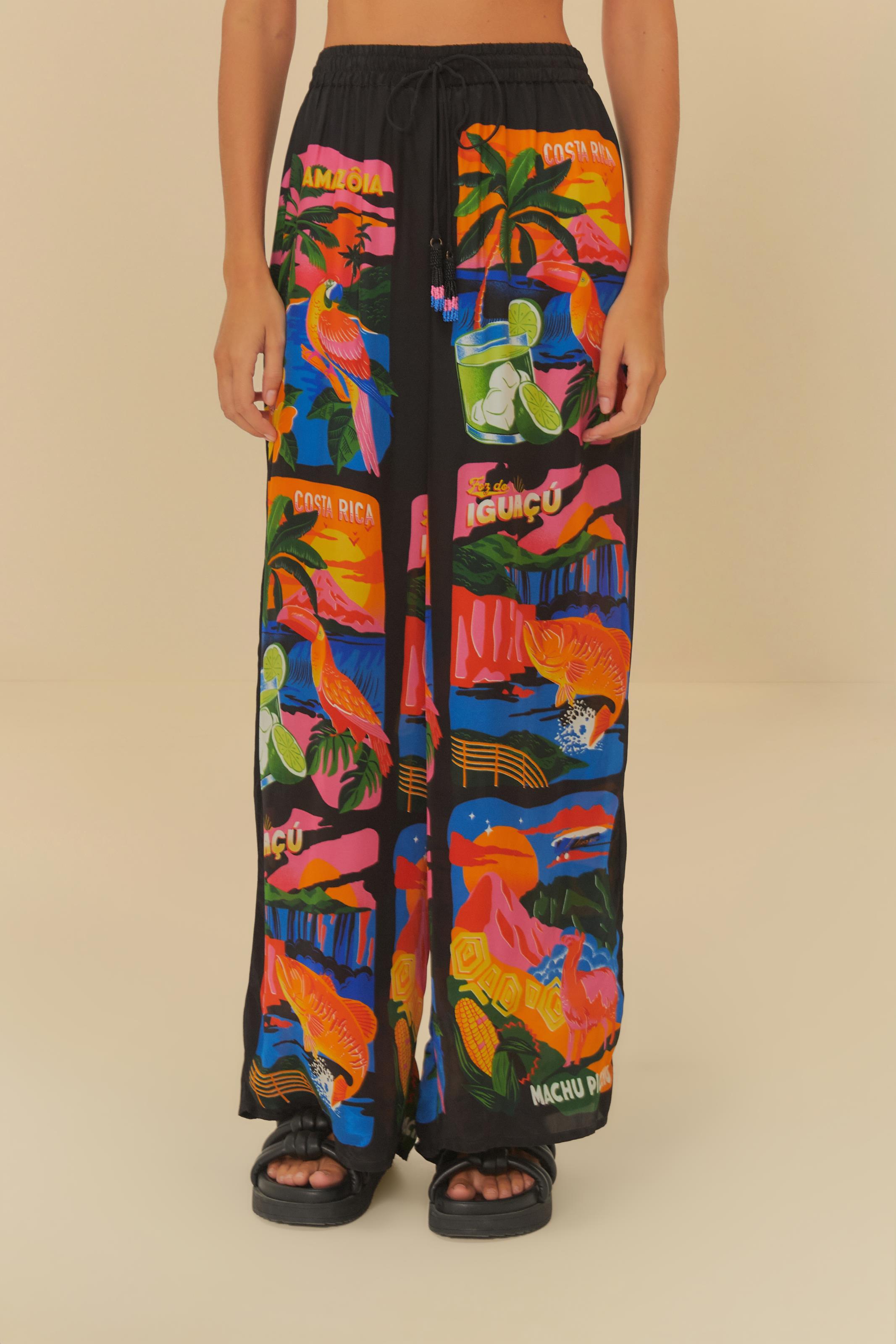 Calça Pantalona Estampada Latina