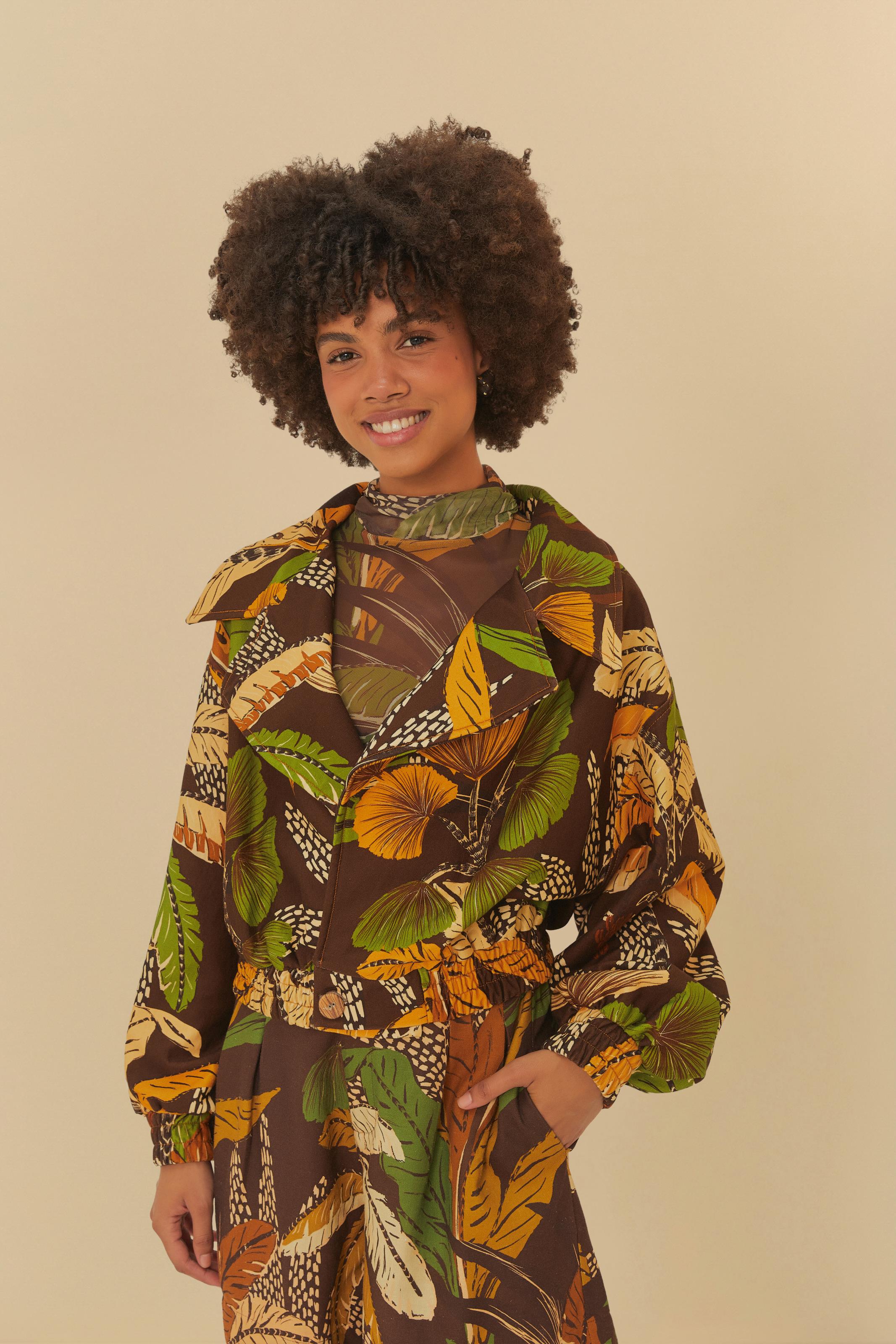 Bomber Moletom Estampado Floresta Sketch
