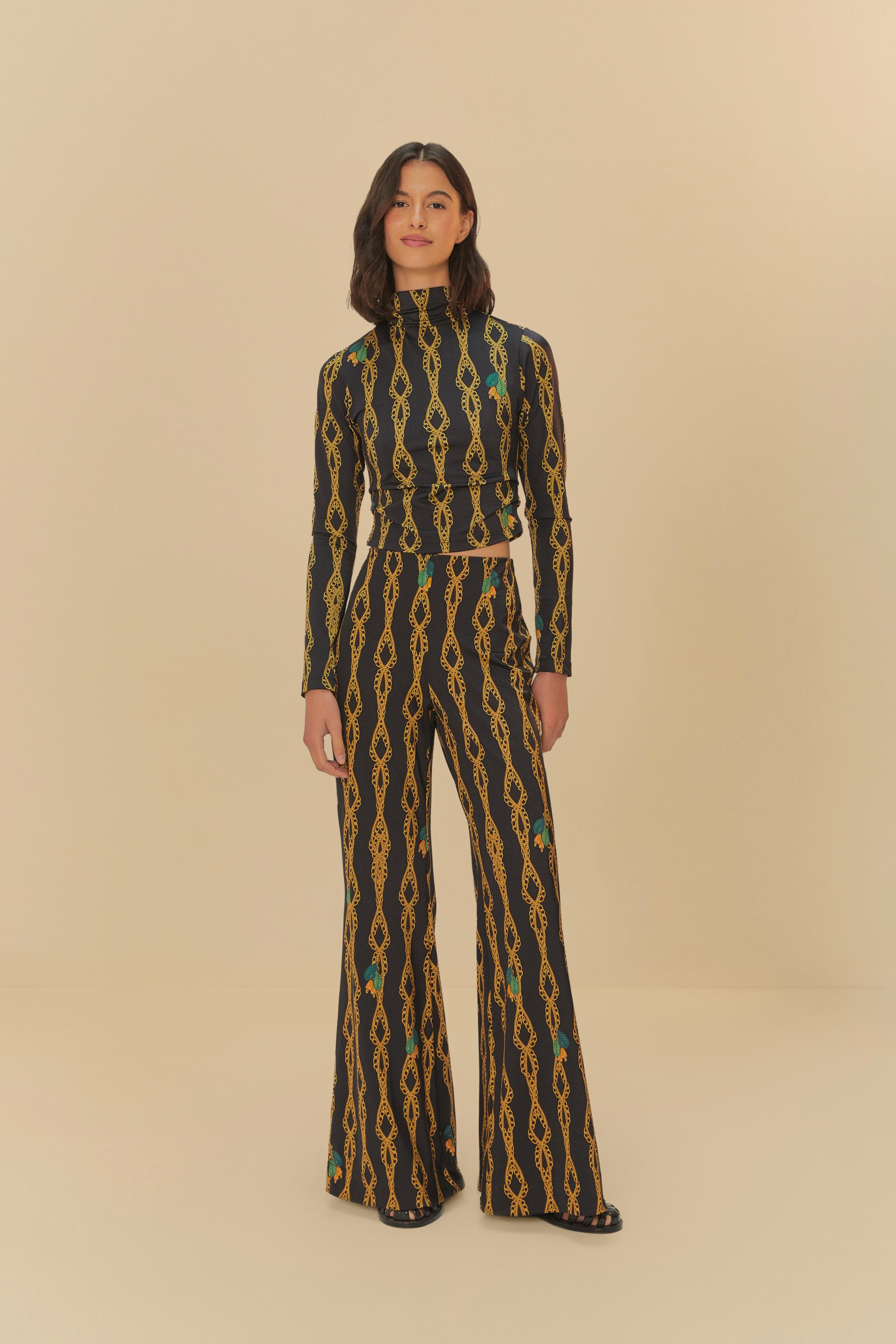 Calça Flare Estampada Correnteza