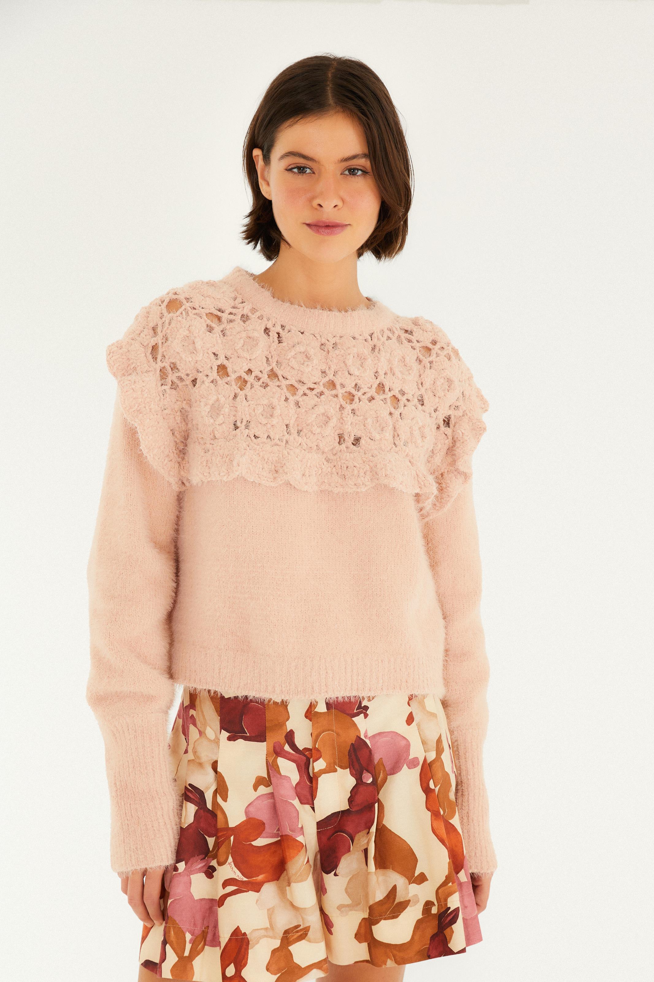 Pull Tricot Artesanal Pala Crochê