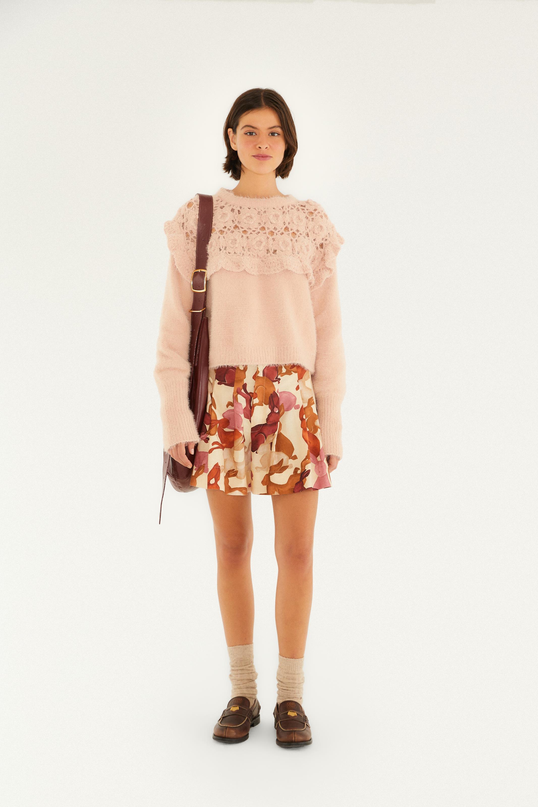 Pull Tricot Artesanal Pala Crochê