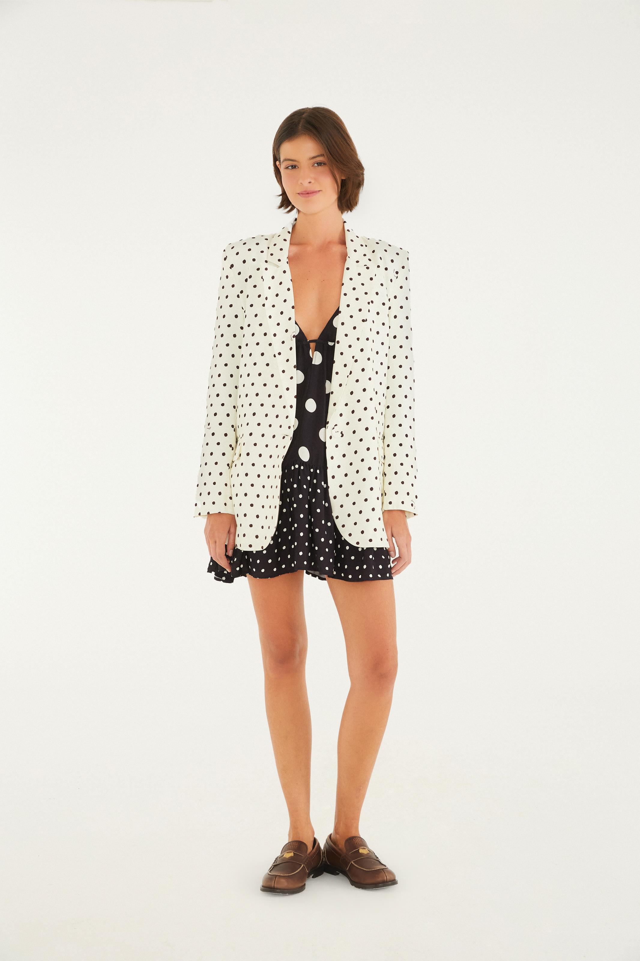 Blazer Alfaiataria Estampado Poá