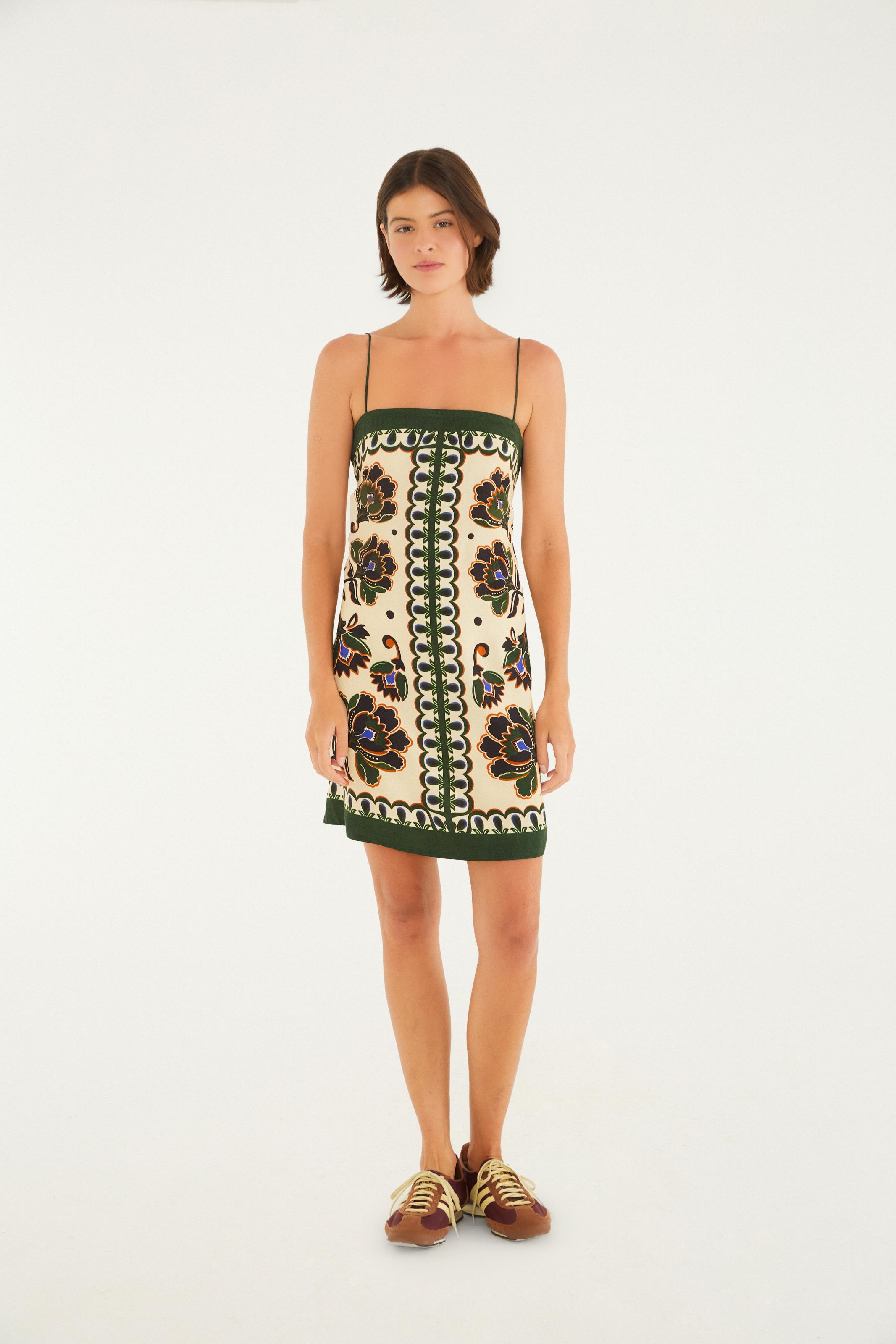 Vestido Curto Estampado Floral Arabesque