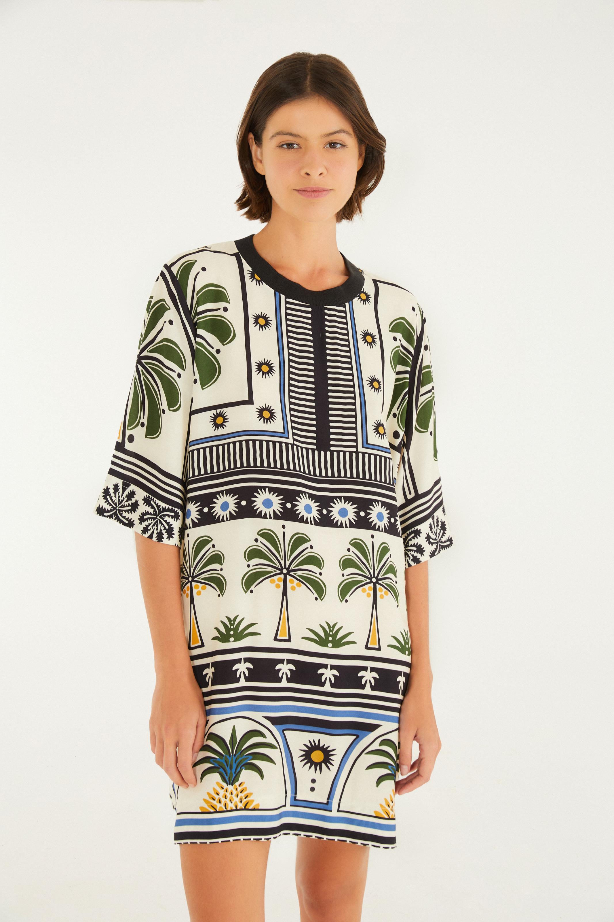 Vestido T-Shirt Estampado Jardim Tropical