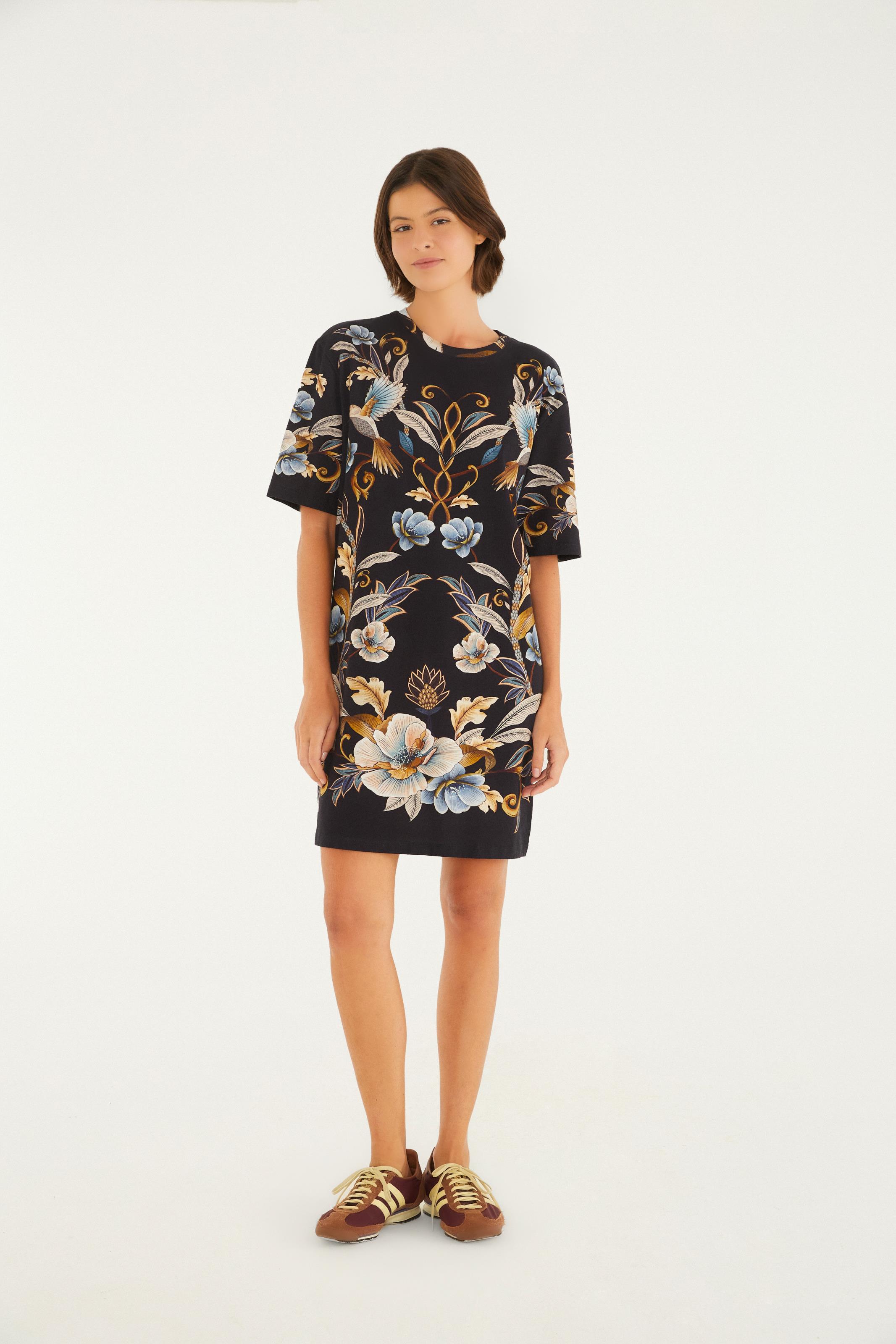 Vestido T-Shirt Basico Estampado Jardim Real