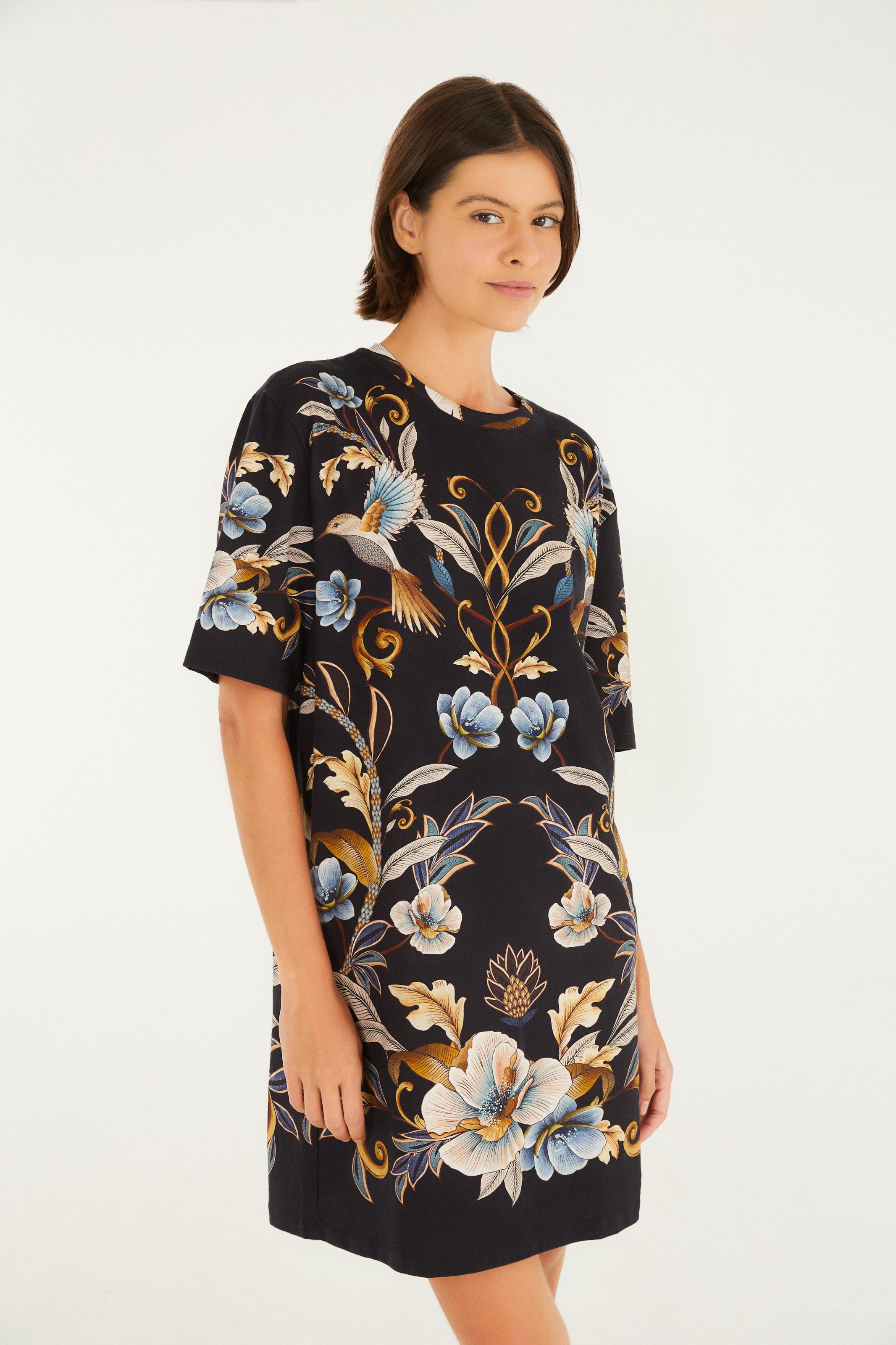 Vestido T-Shirt Basico Estampado Jardim Real