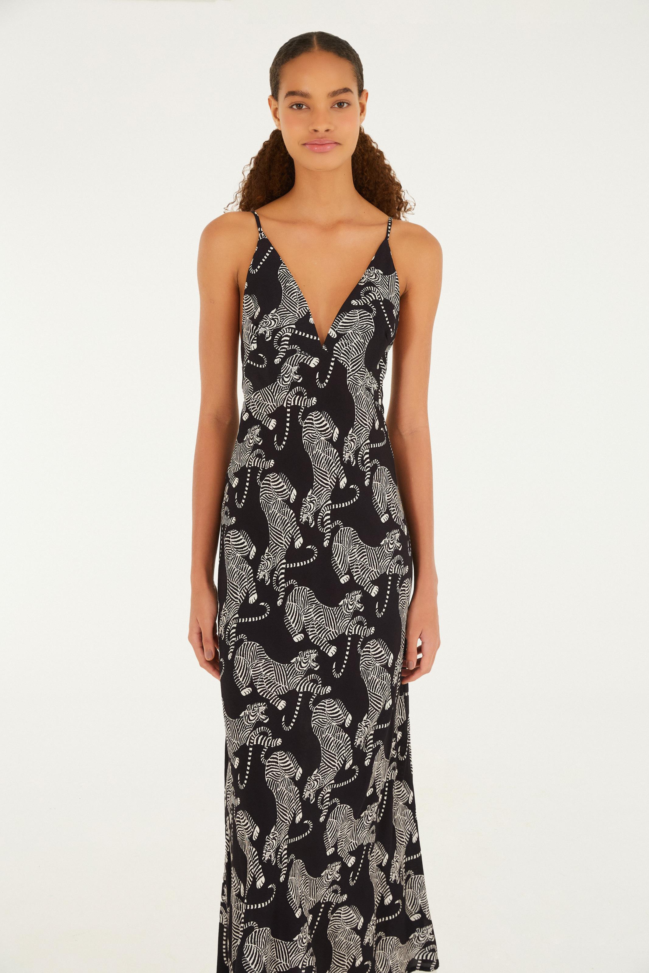 Vestido Alcinhas Estampado Tigres