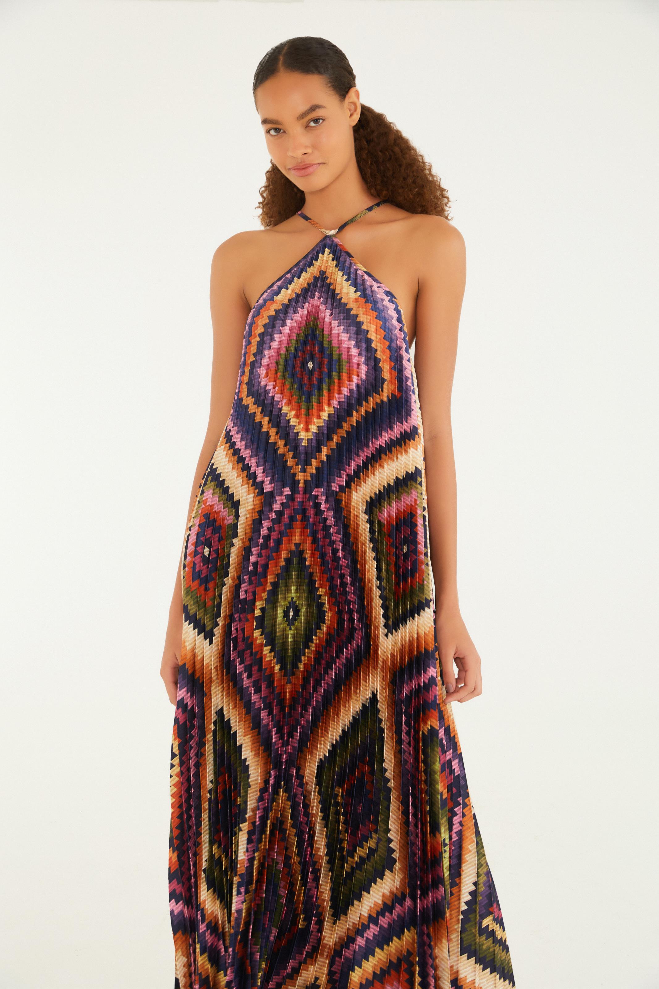 Vestido Plissado Estampado Pretti