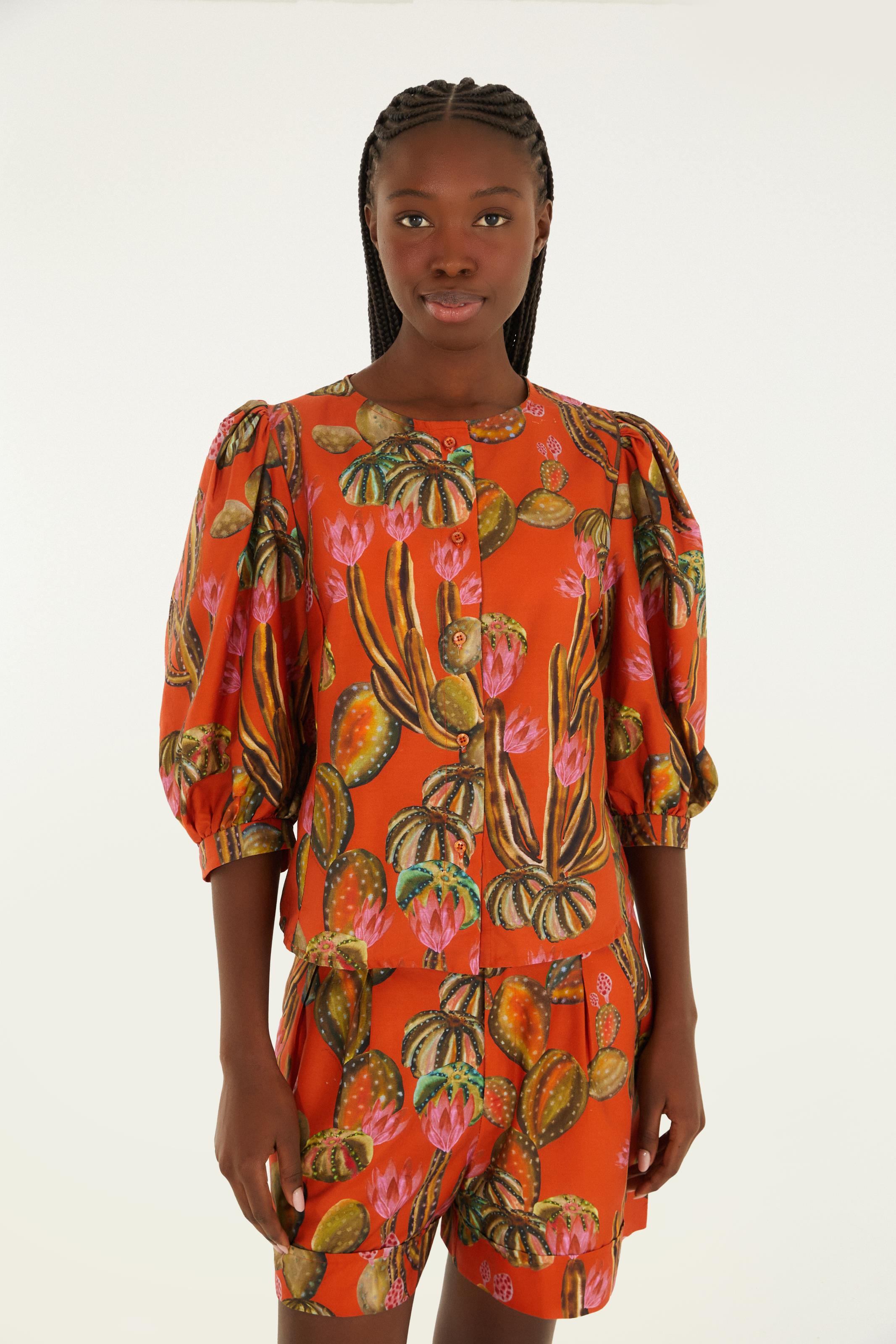 Blusa Mangas Estampada Cactus
