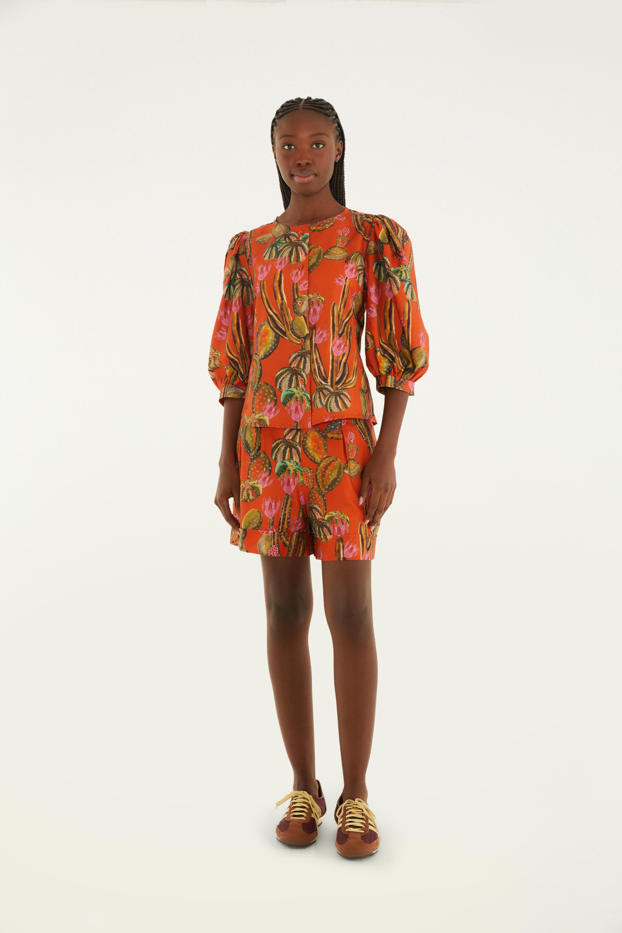 Blusa Mangas Estampada Cactus