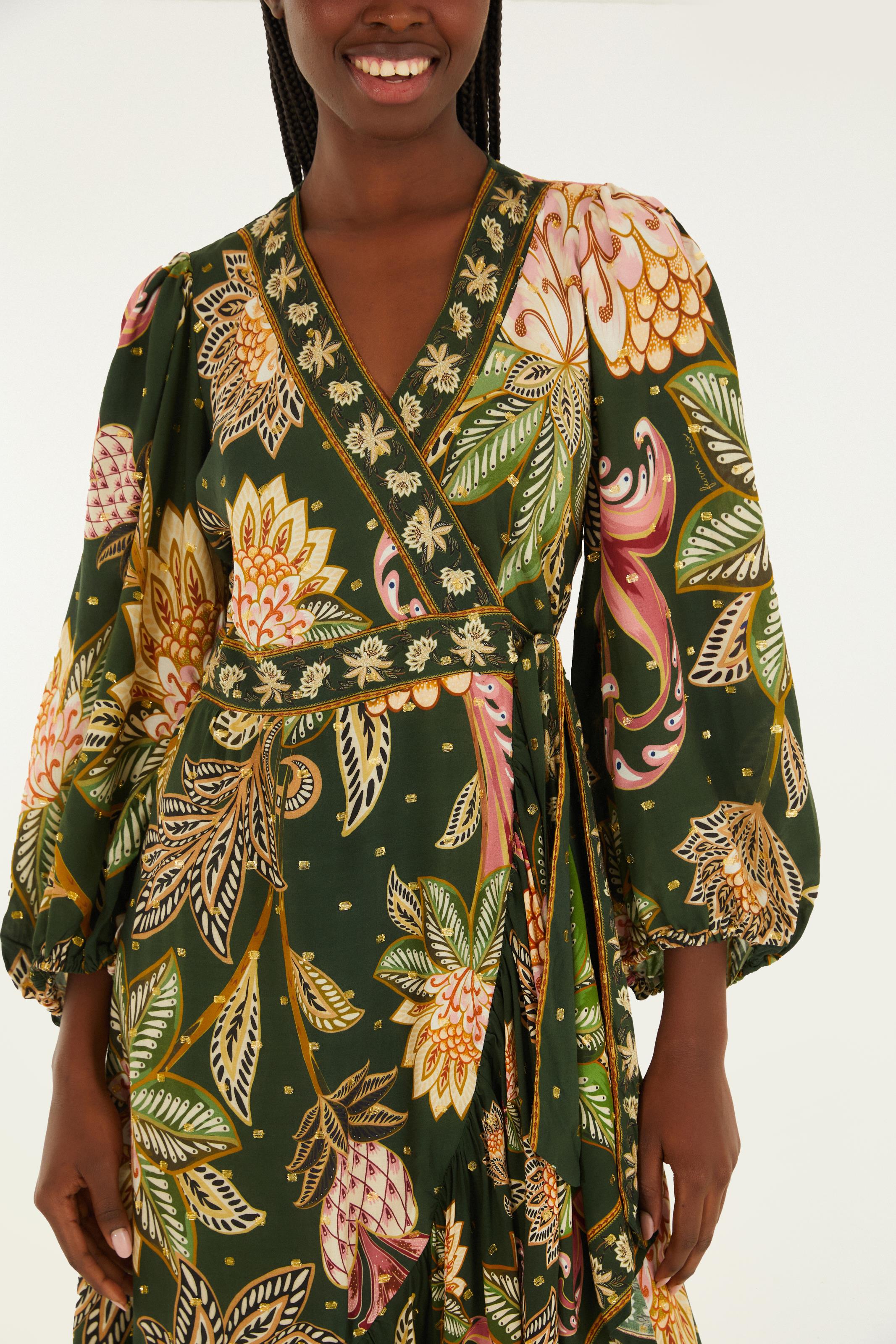 Vestido Longo Manga Estampado Floral Delhi