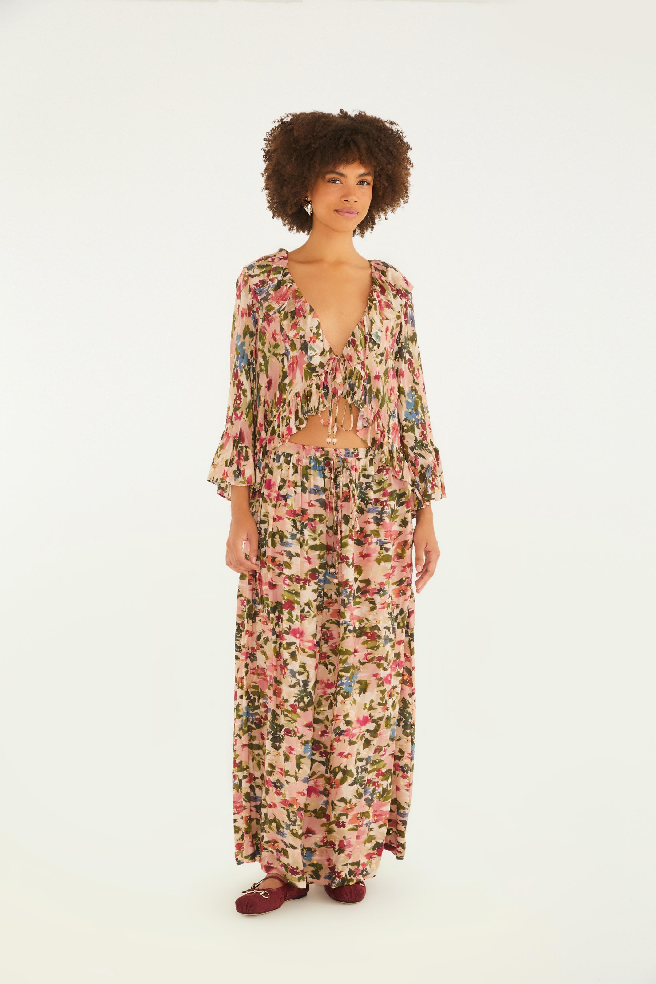 Saia Estampada Jardim De Flor